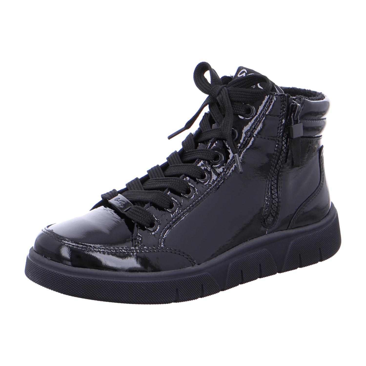 ARA ROM Women's Patent Leather Lace-Up Sneakers in Black