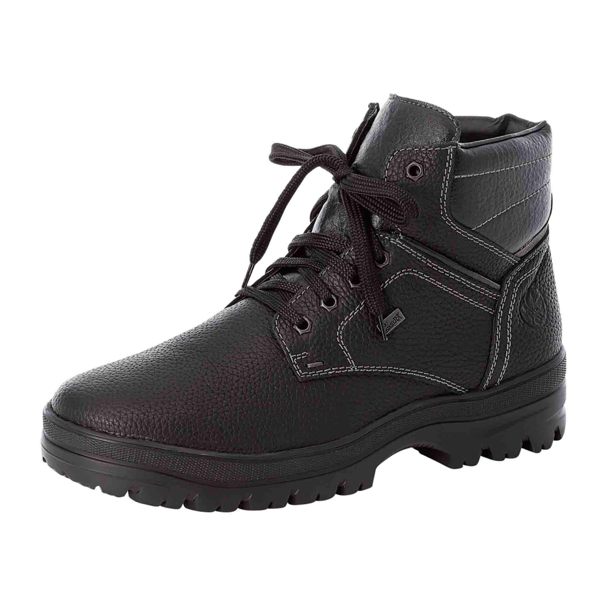 Rieker Men's Black Leather Boots with Lambswool Lining and Ice Spikes