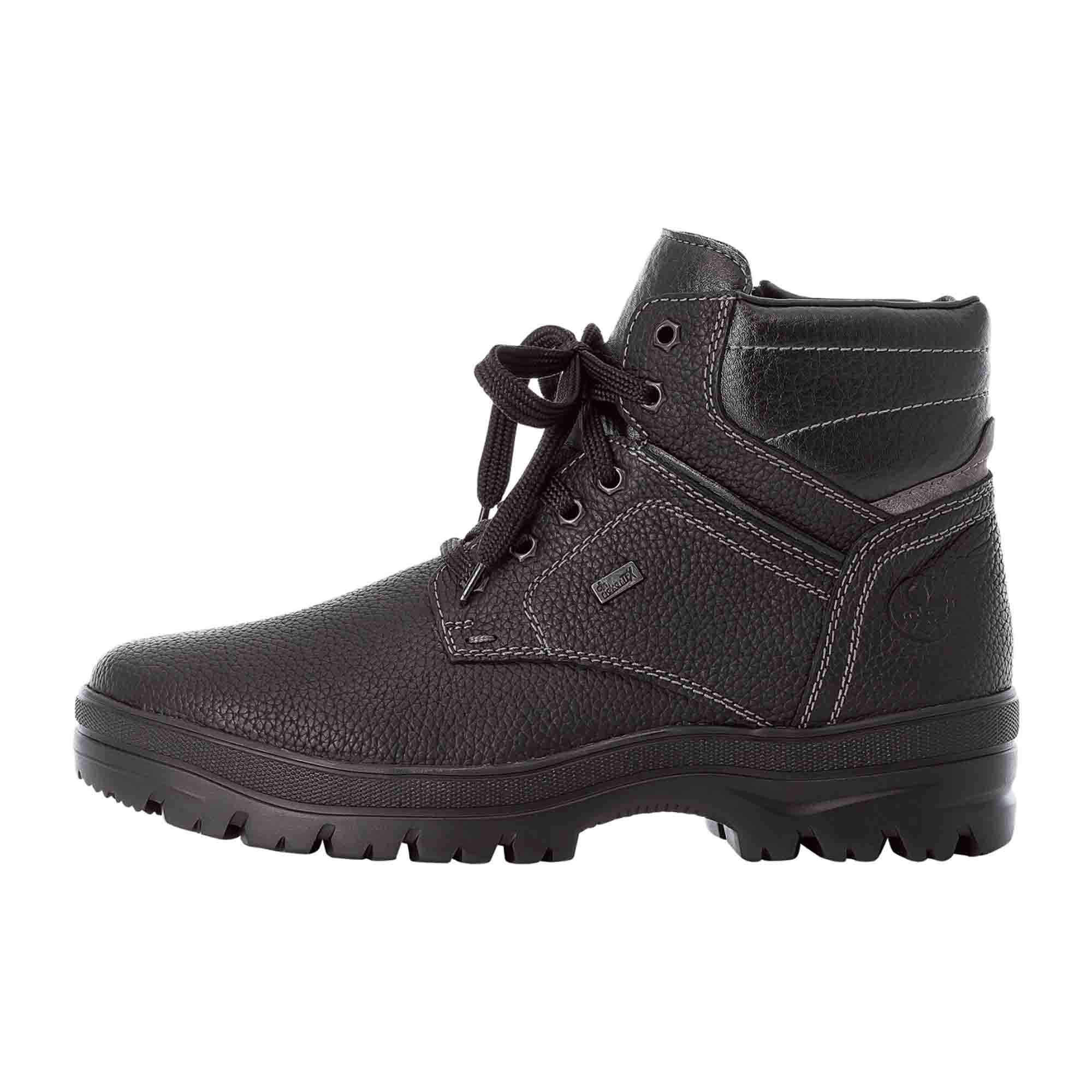 Rieker Men's Black Leather Boots with Lambswool Lining and Ice Spikes