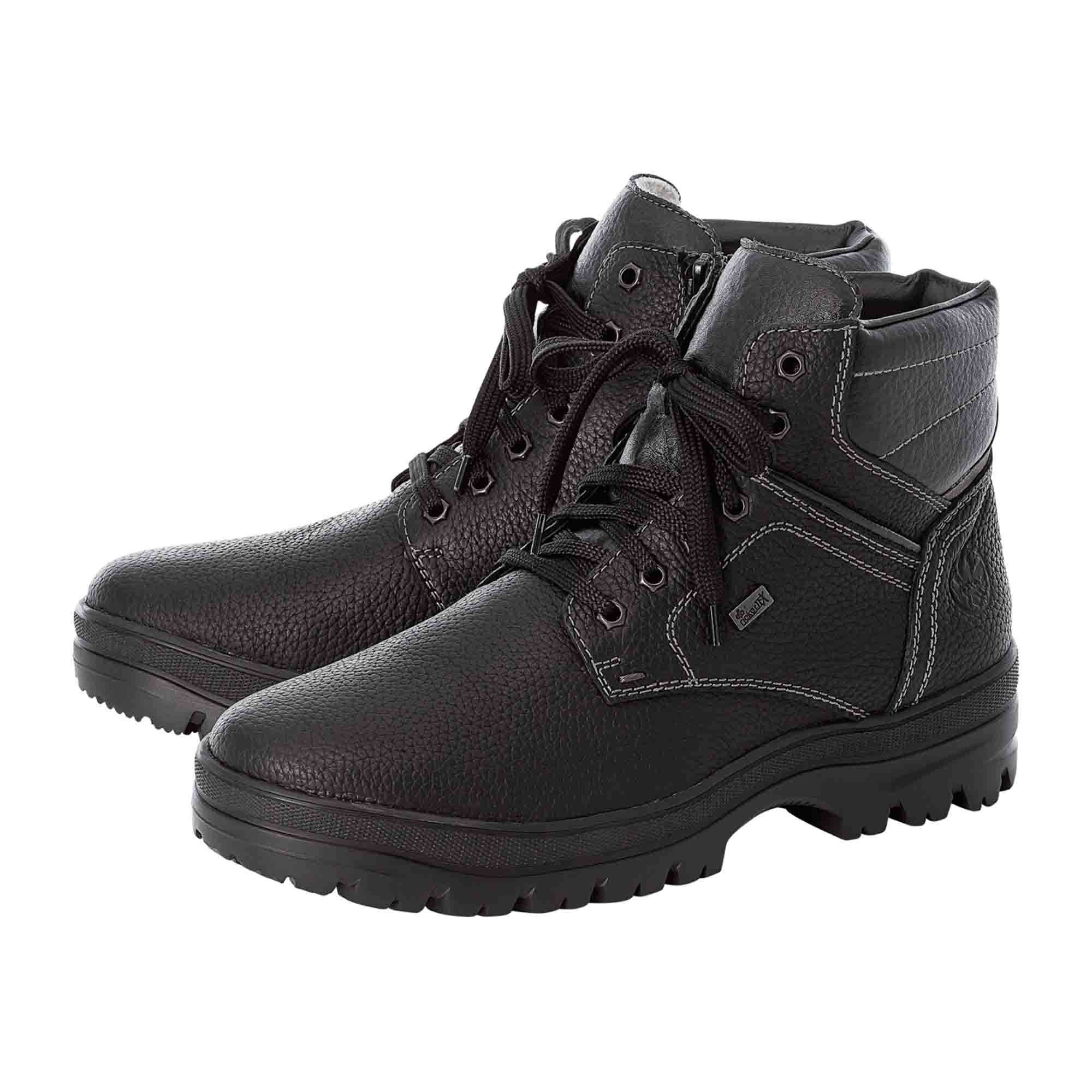 Rieker Men's Black Leather Boots with Lambswool Lining and Ice Spikes
