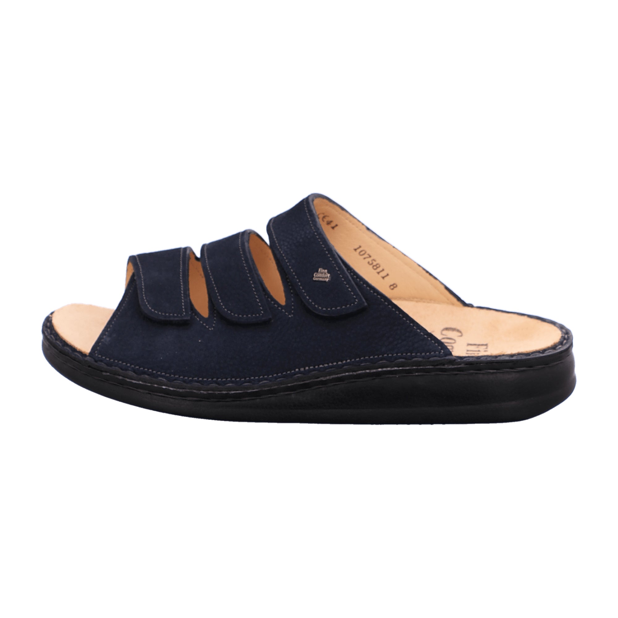 Finn Comfort Korfu Men's Sandals - Blue Leather Comfort Slides with Adjustable Straps and Soft Footbed - Bartel-Shop