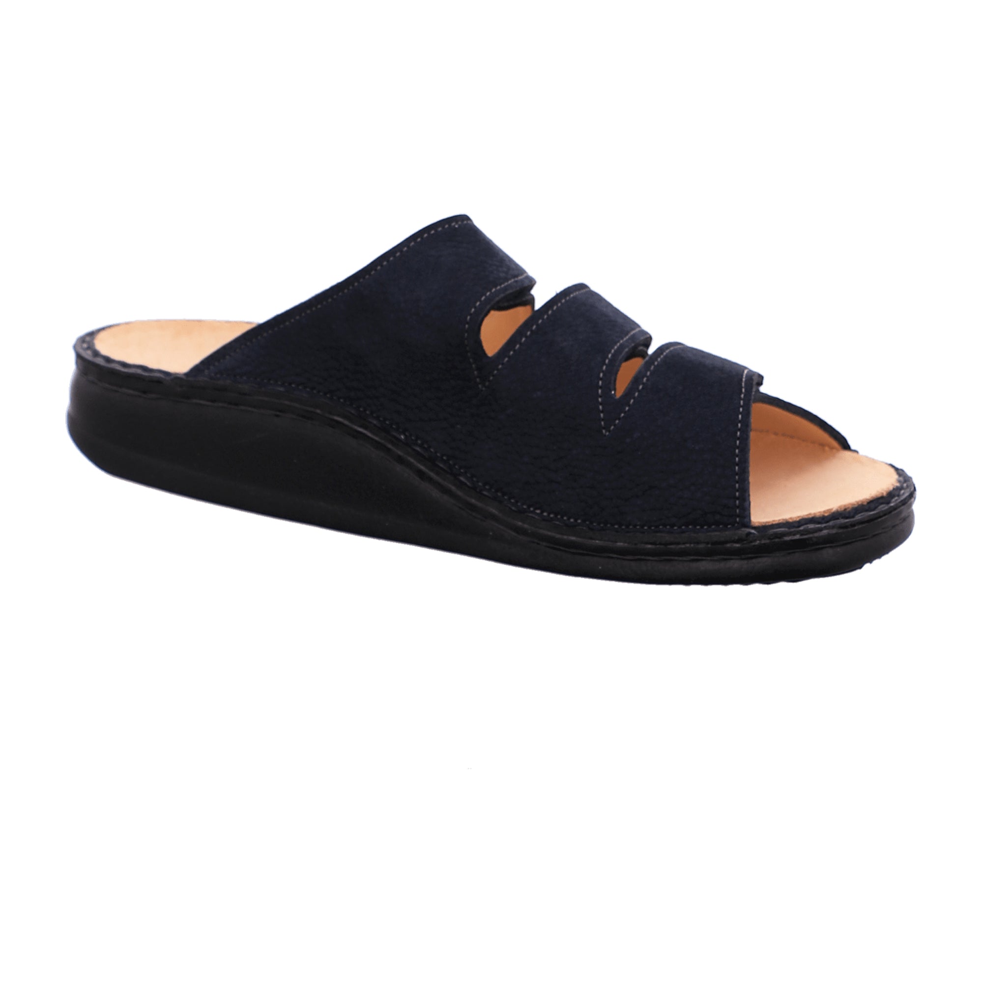 Finn Comfort Korfu Men's Sandals - Blue Leather Comfort Slides with Adjustable Straps and Soft Footbed - Bartel-Shop