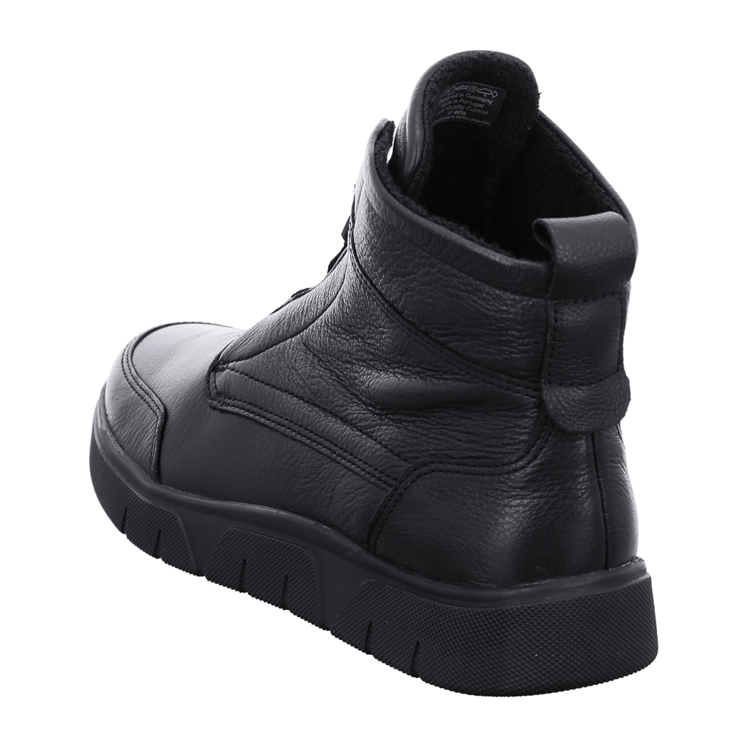 ARA Moon Sneaker for Women in Black Smooth Leather with Zipper and Warm Lining