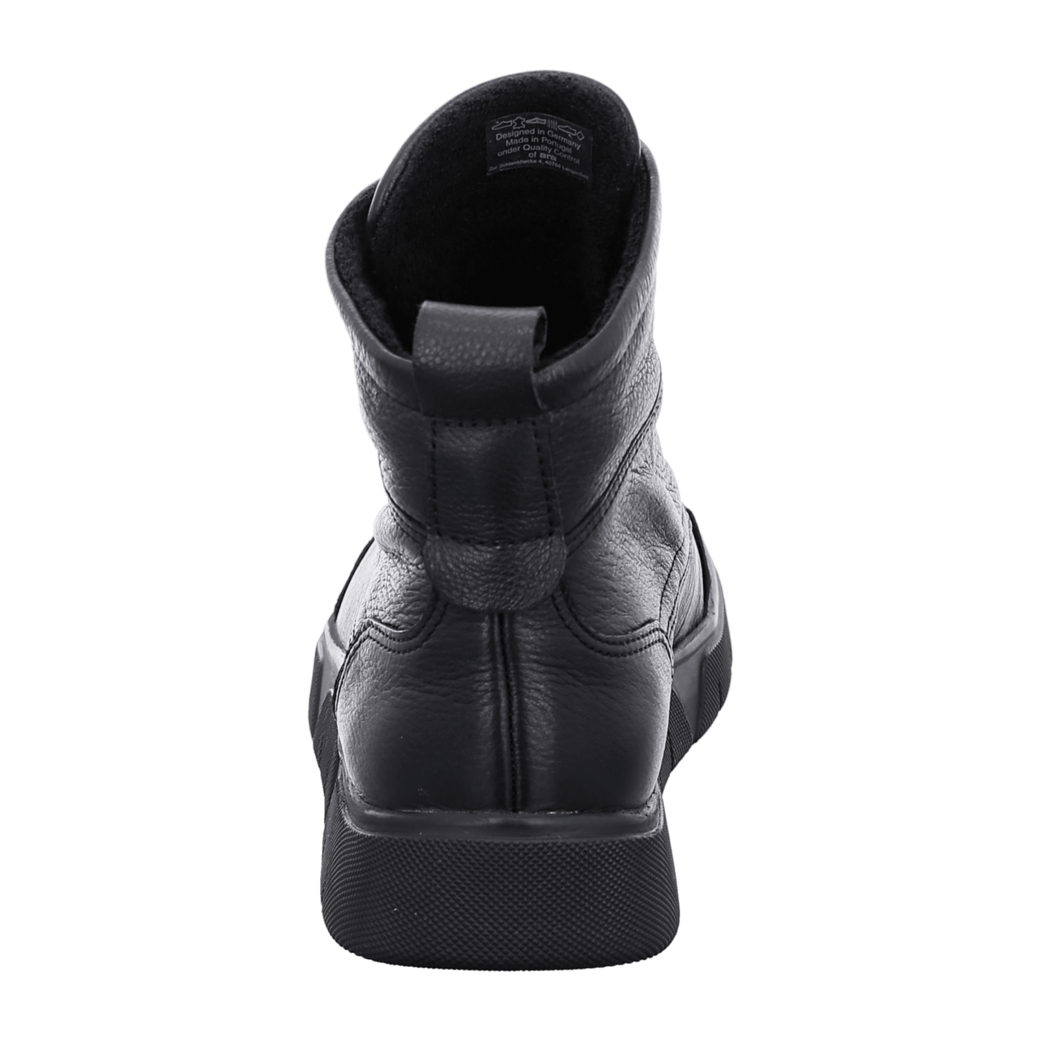 ARA Moon Sneaker for Women in Black Smooth Leather with Zipper and Warm Lining