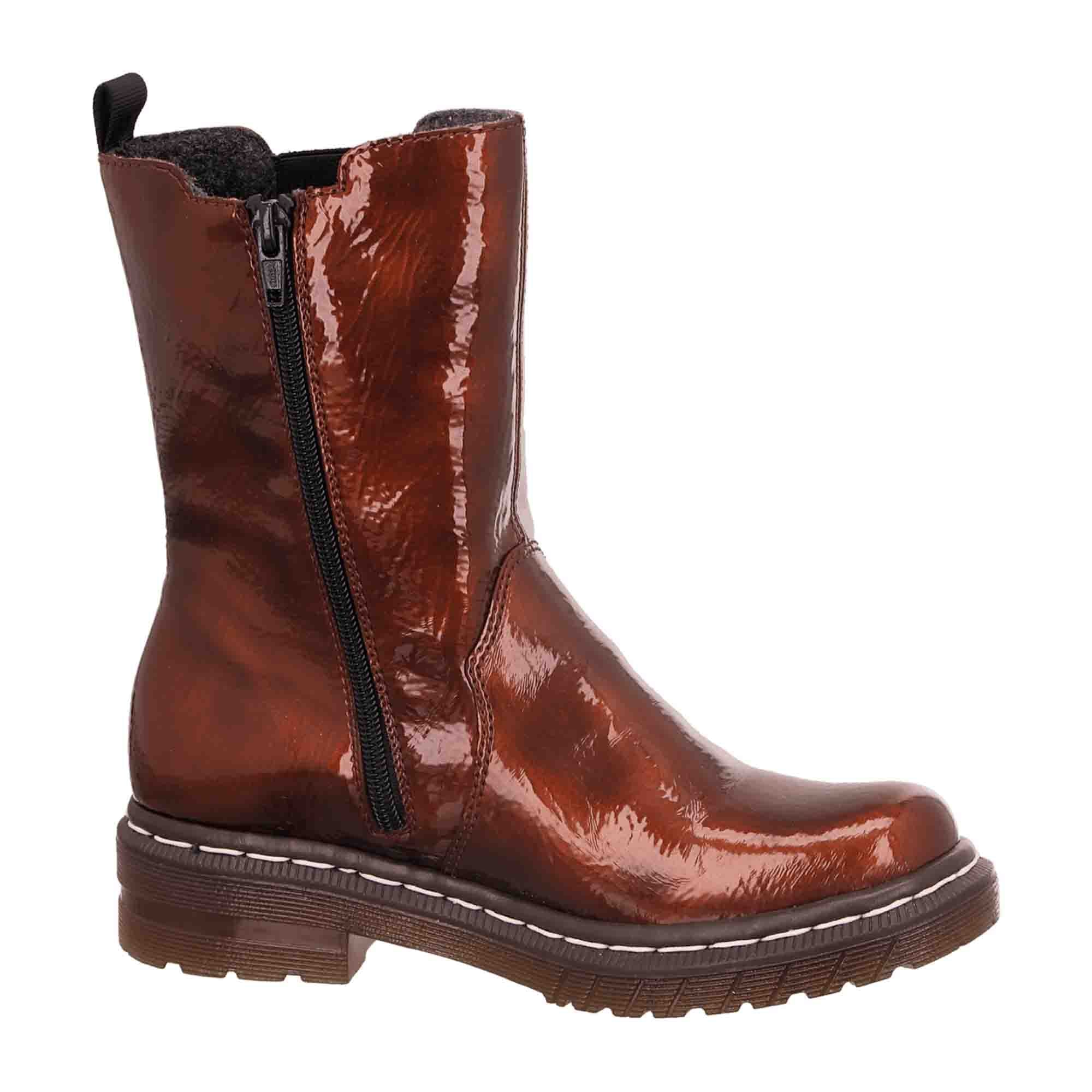 Rieker Women's Brown Slip-On Ankle Boots with Zipper and Cold Lining