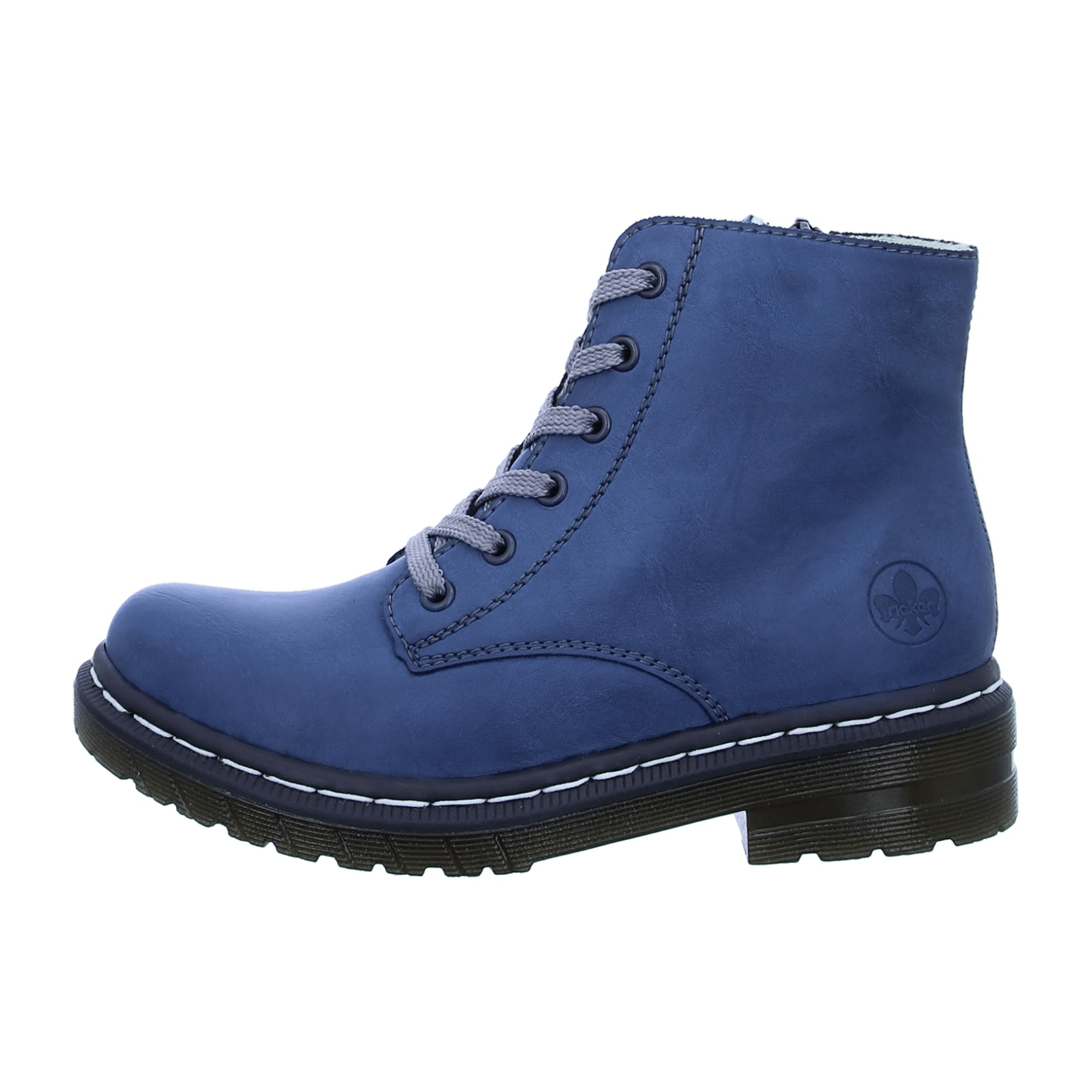 Rieker Women's Blue Lace-Up Ankle Boots with Soft Lining and Block Heel