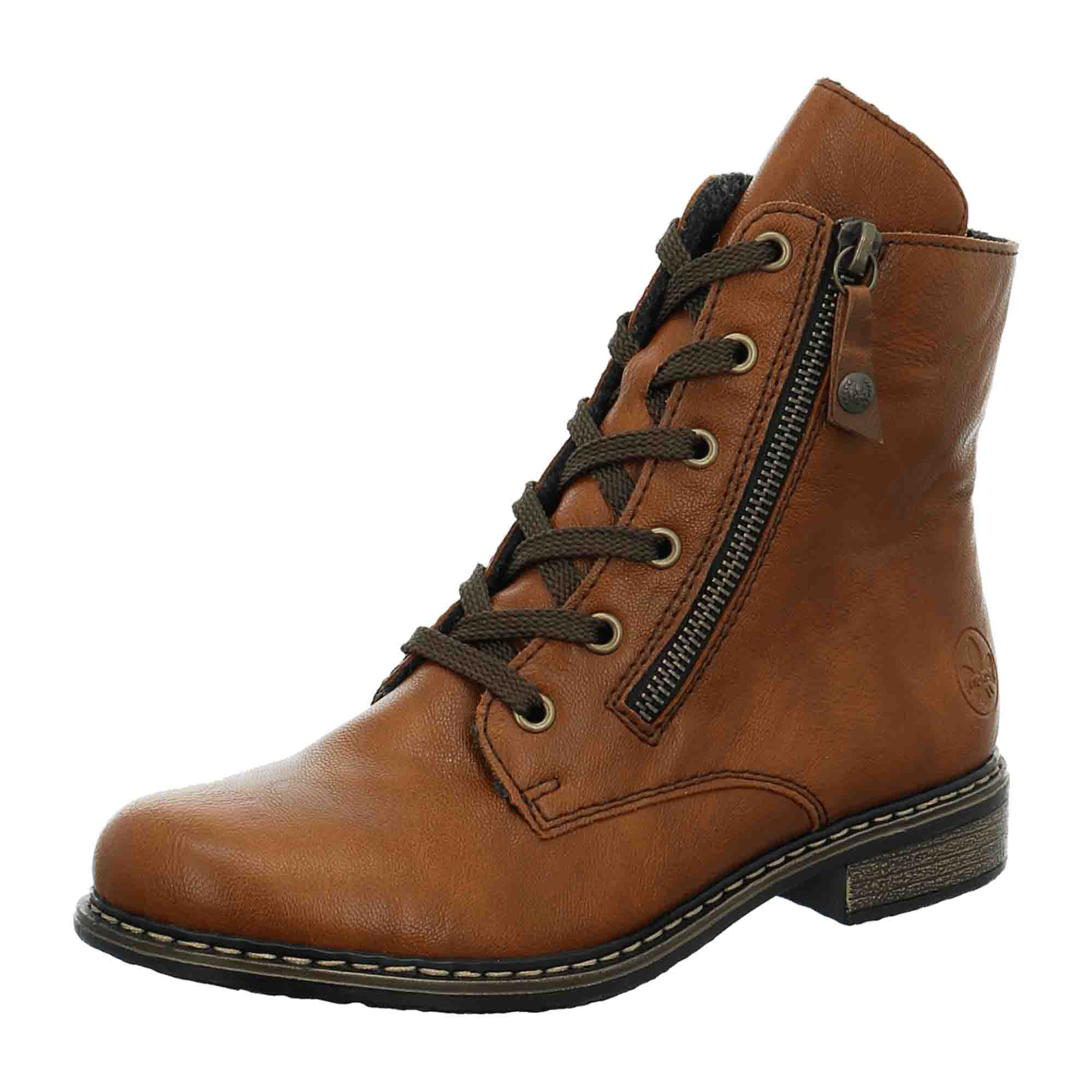 Rieker Women's Brown Lace-Up Ankle Boots with Warm Lining and Zipper Closure