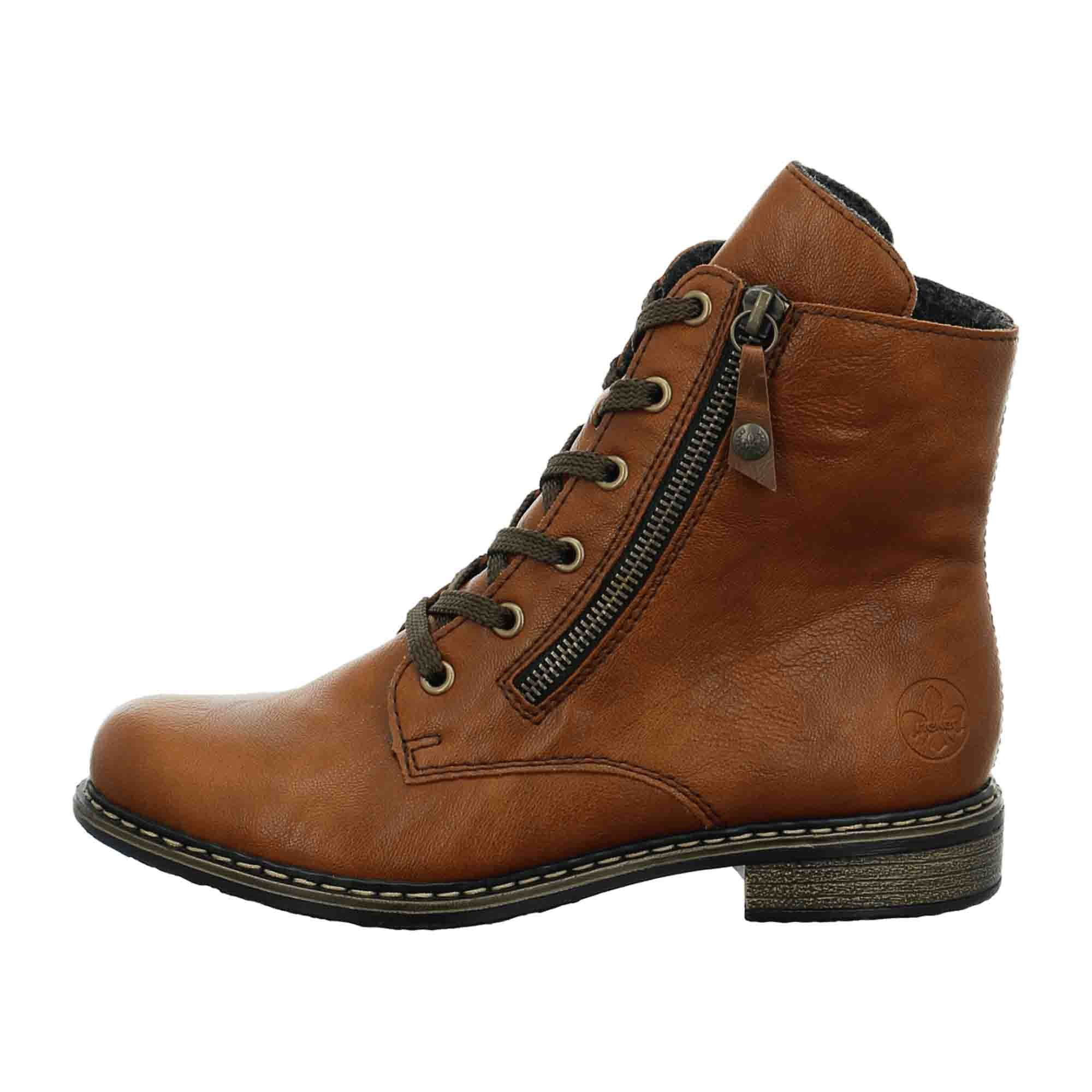 Rieker Women's Brown Lace-Up Ankle Boots with Warm Lining and Zipper Closure