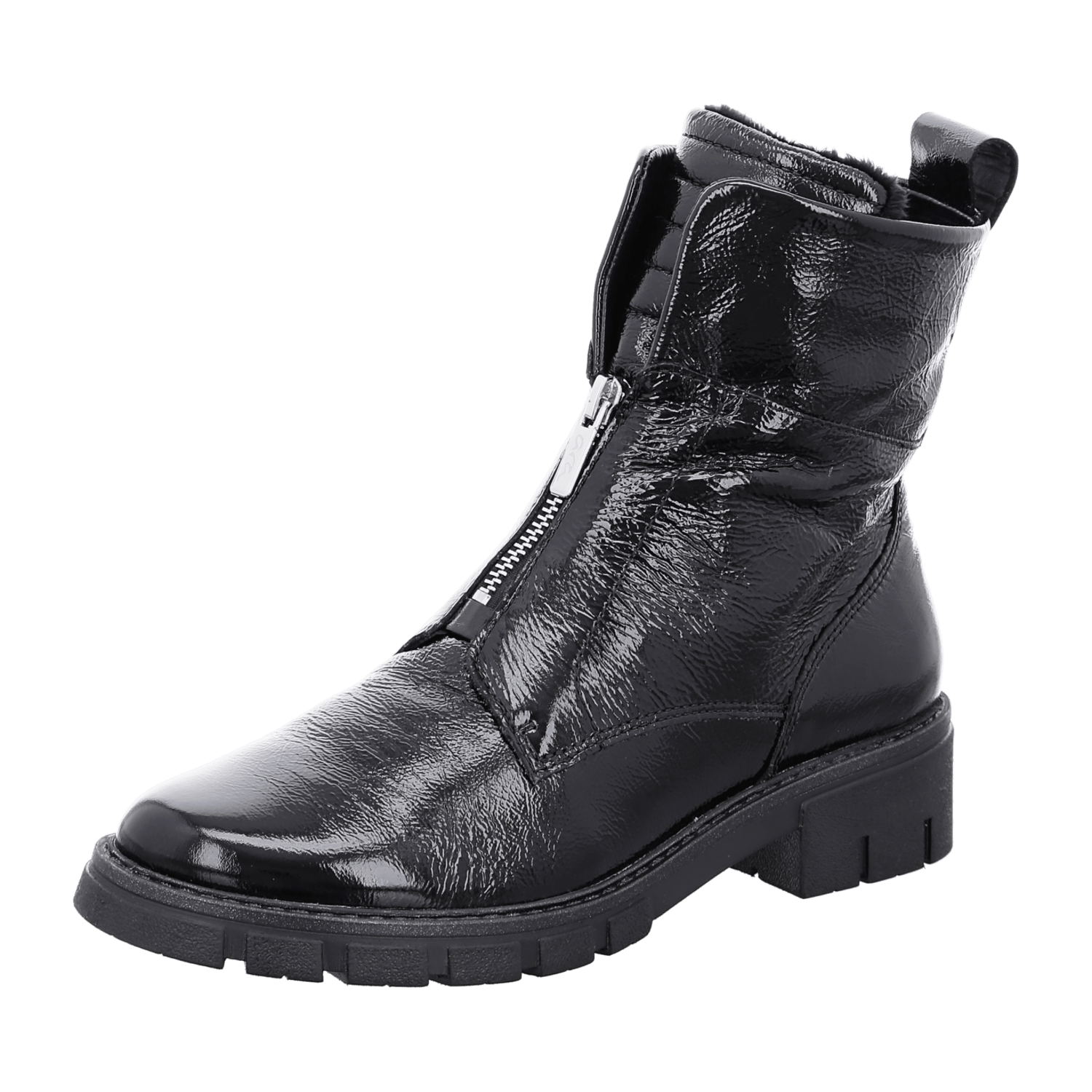 ARA DOVER DOVER Women's Boots Classic Black Patent Leather Zip-Up Boots with Warm Fleece Lining