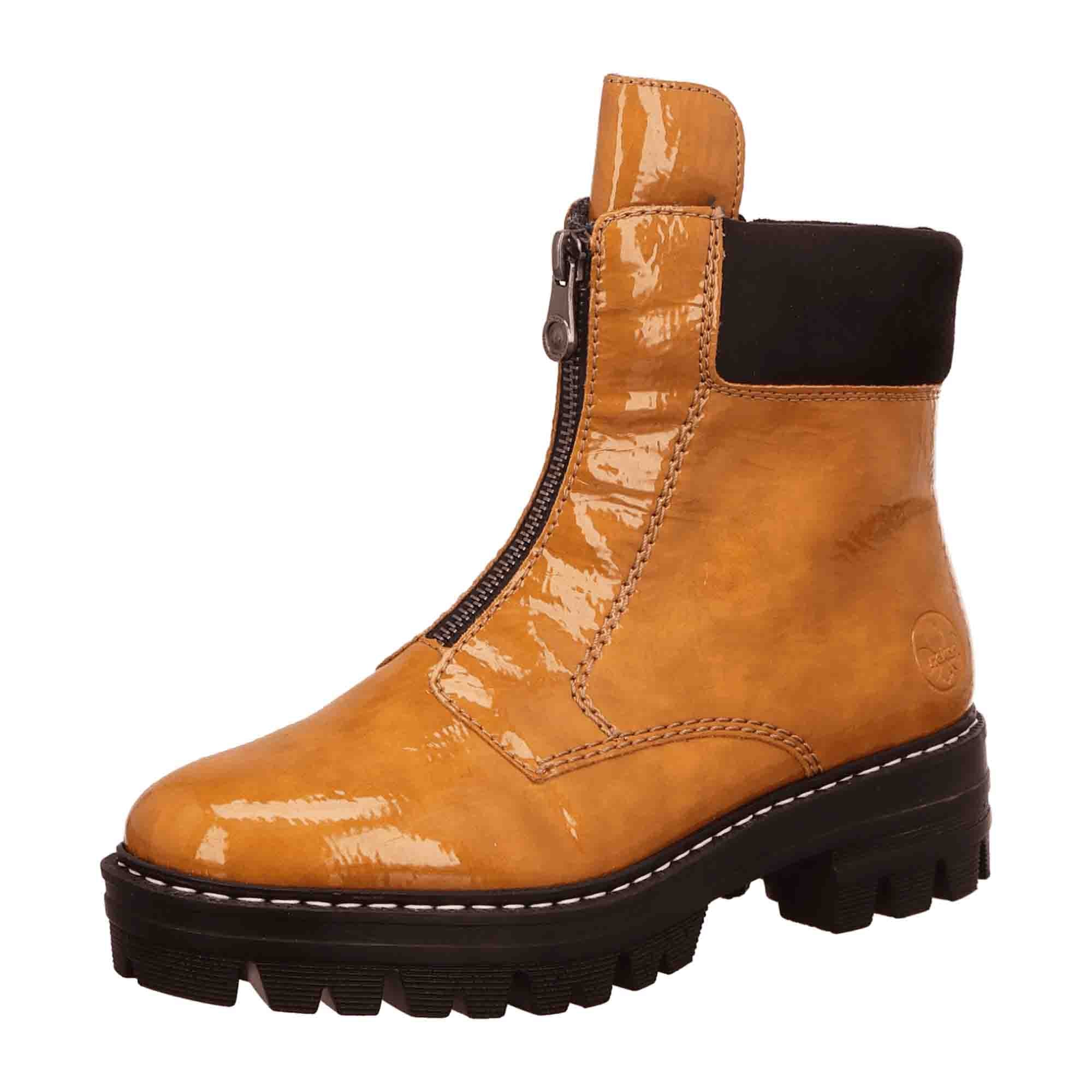 Rieker Women's Yellow Ankle Boots with Block Heel and Zip Closure