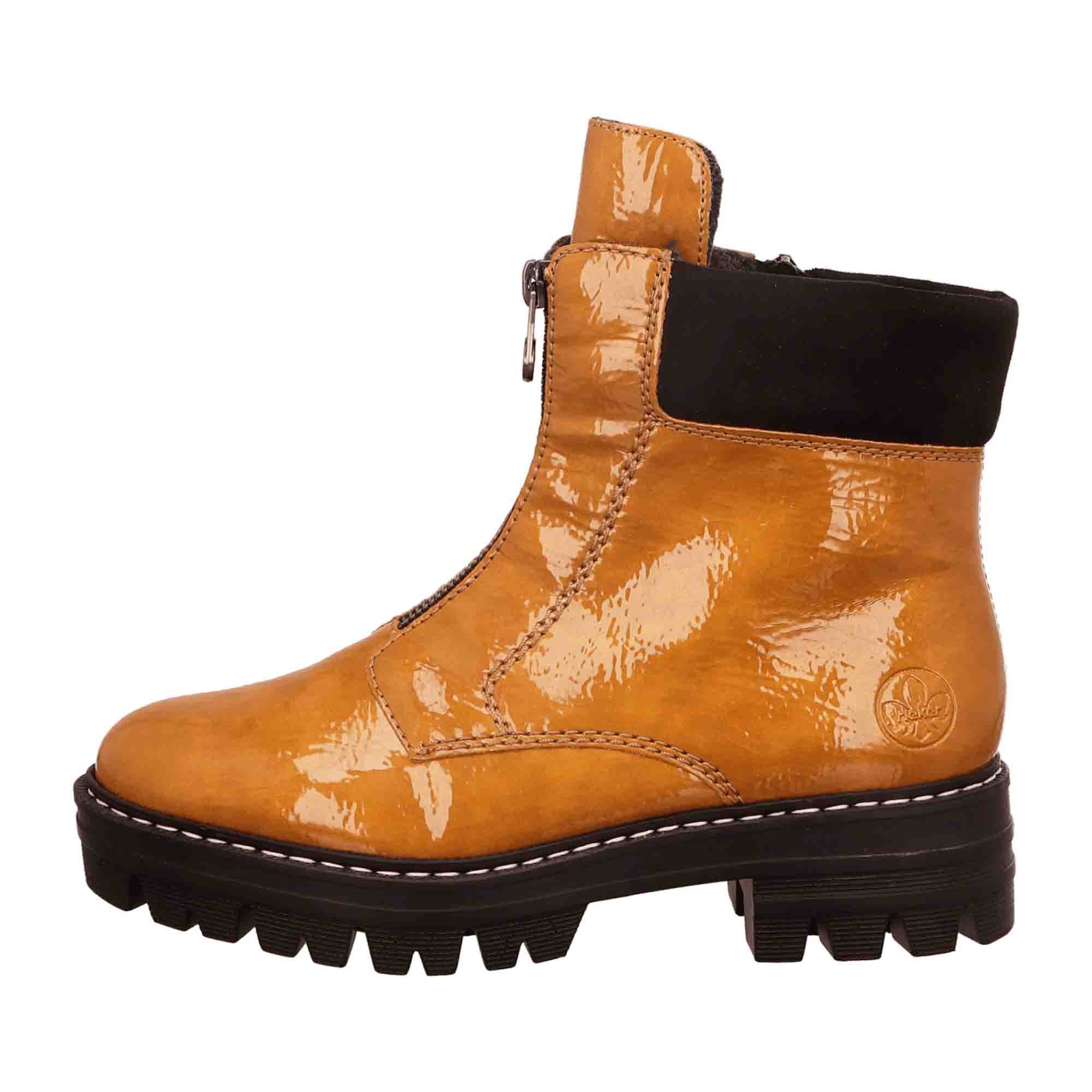 Rieker Women's Yellow Ankle Boots with Block Heel and Zip Closure
