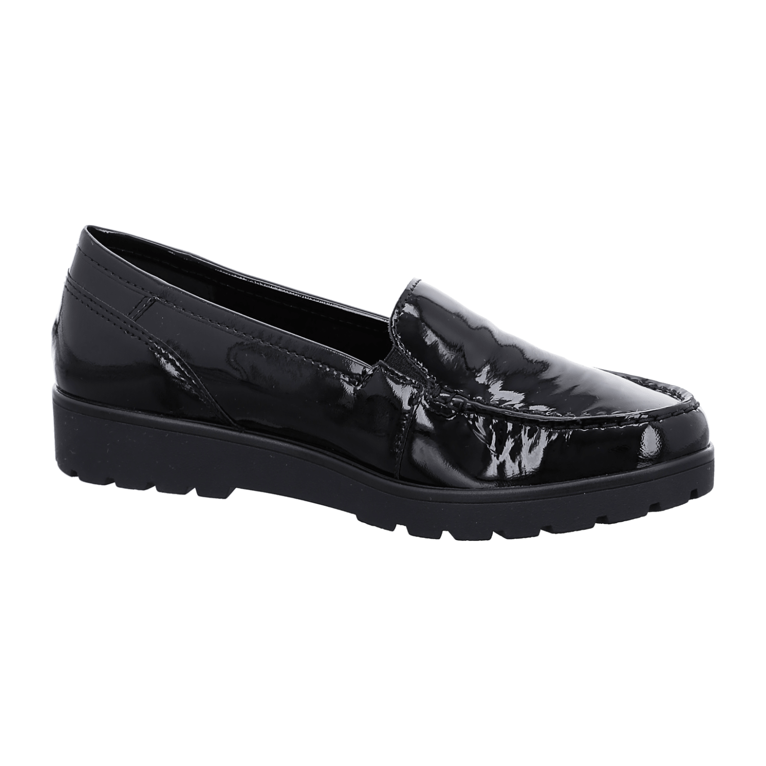 ARA DALLAS Women's Moccasin Suede Black Pull-On Round Toe Textile Lining Synthetic Rubber Sole