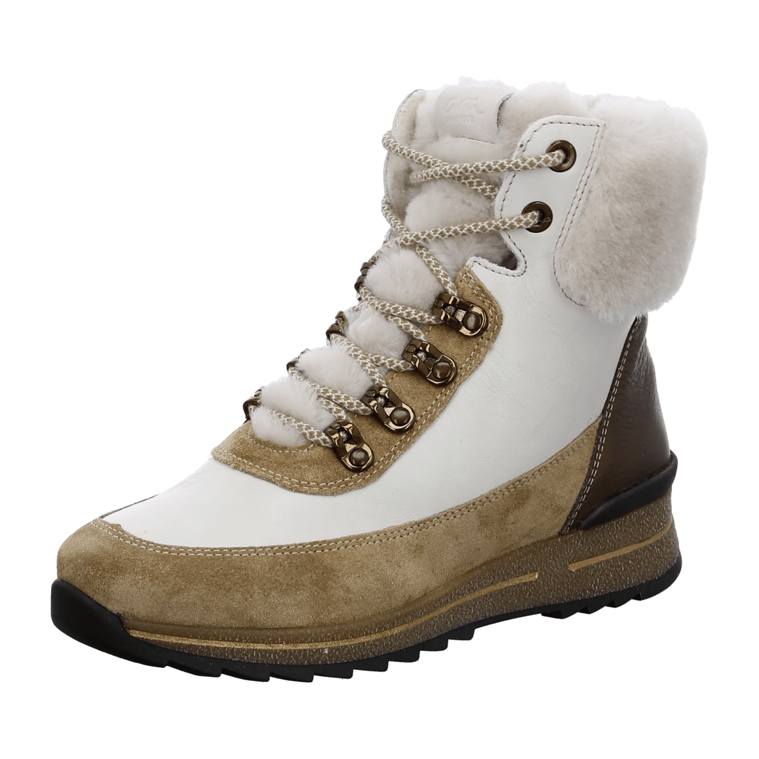 ARA OSAKA Women's Lace-Up Ankle Boot T-Bar Style Full-Grain Leather Warm Wool Lining White