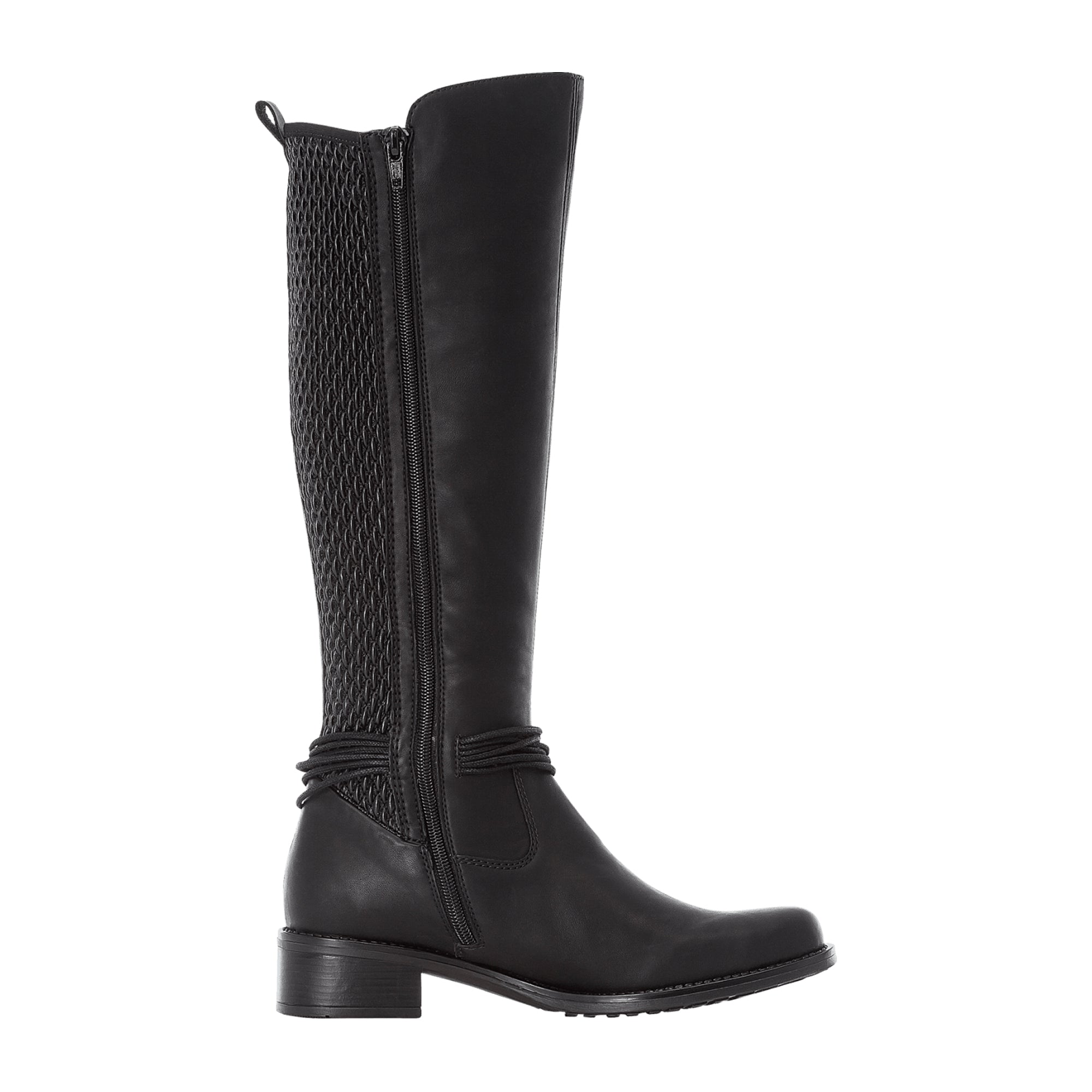 Rieker Women's Knee-High Boots Black with Side Zipper and Block Heel