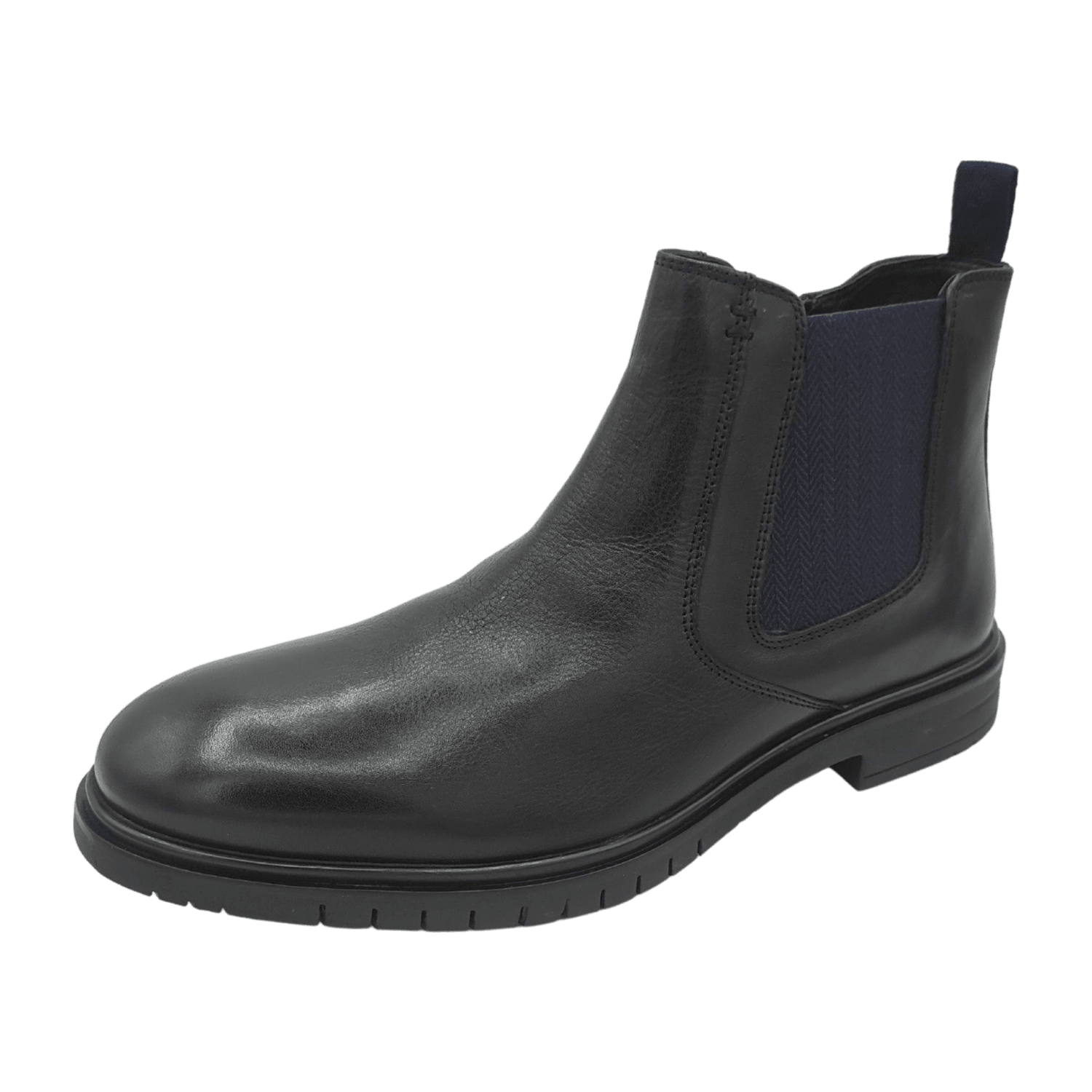 ARA HENRY Men's Leather Chelsea Boots Slip-On with Round Toe, Black, Warm Lined