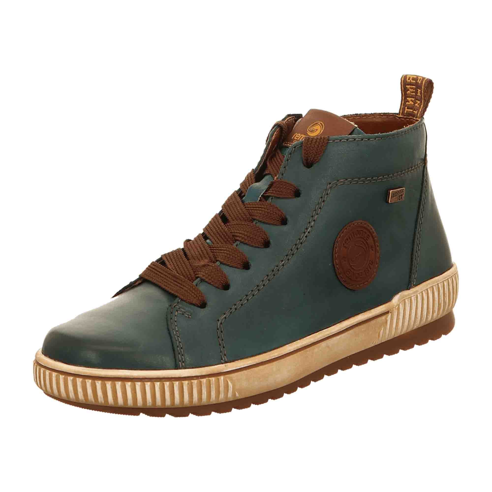 Remonte Blue Leather Lace-Up Boots with Warm Lining and Zip for Winter