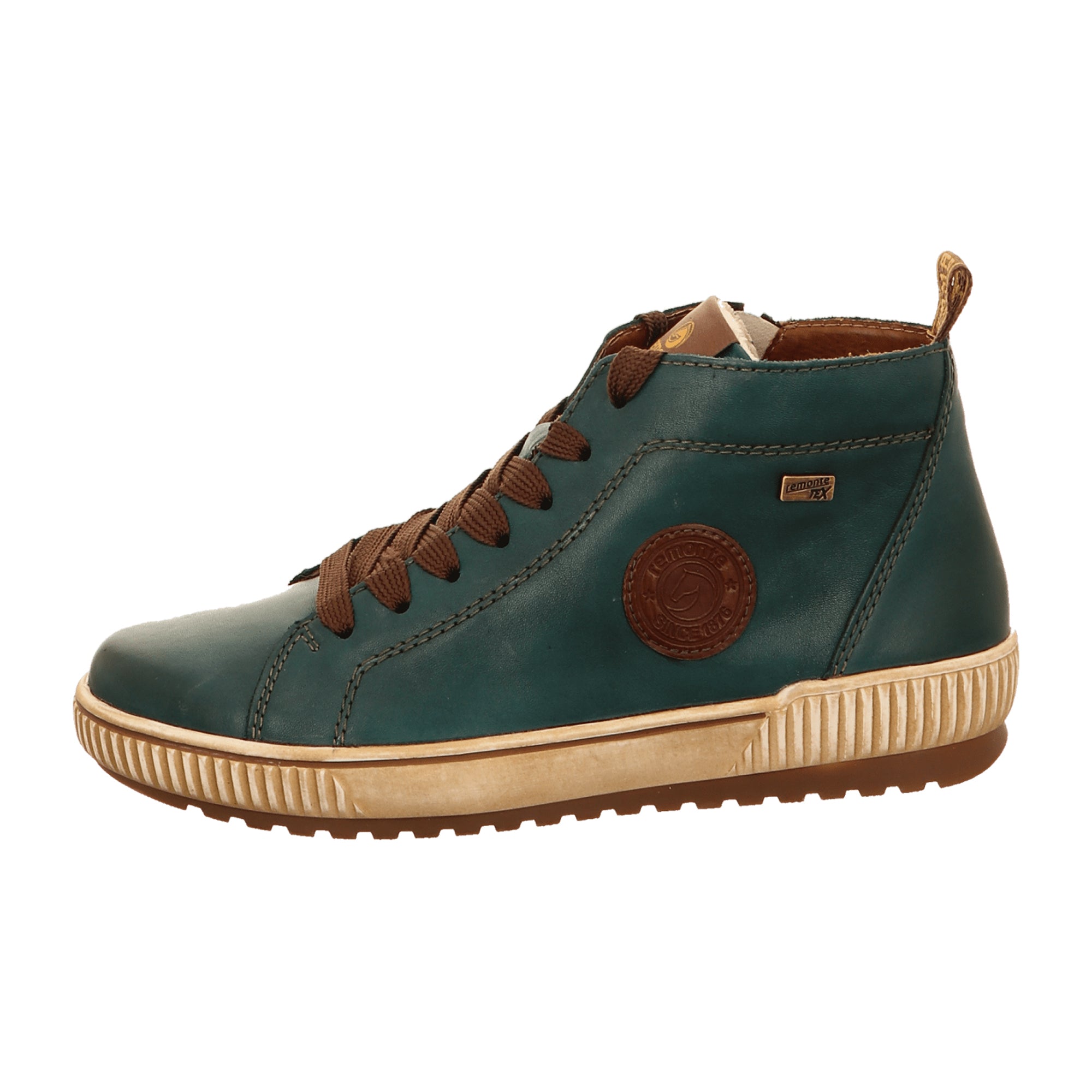 Remonte Blue Leather Lace-Up Boots with Warm Lining and Zip for Winter