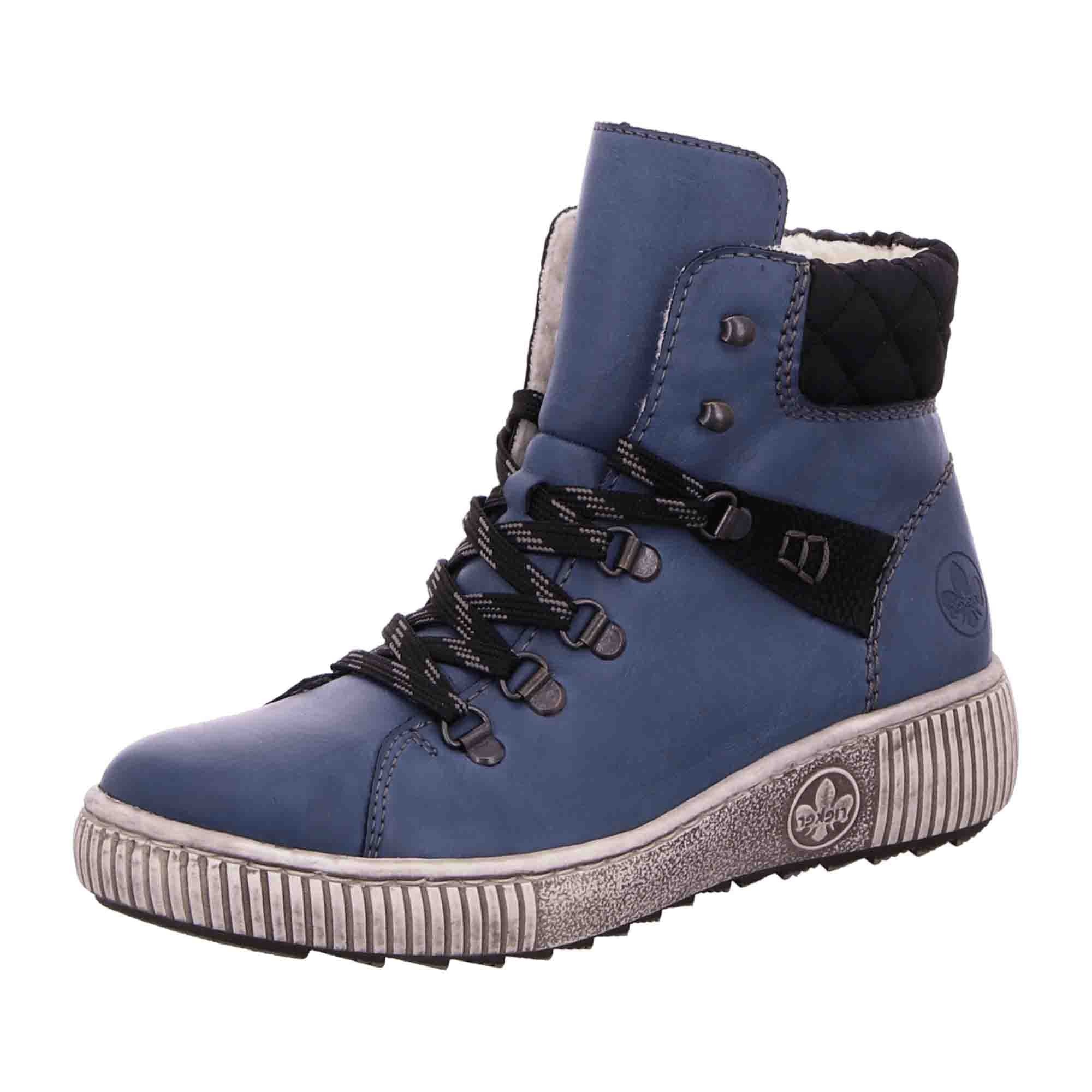 Rieker Women's Blue Boots with Velour Lining Z6639-14 Fall Winter Warm Footwear