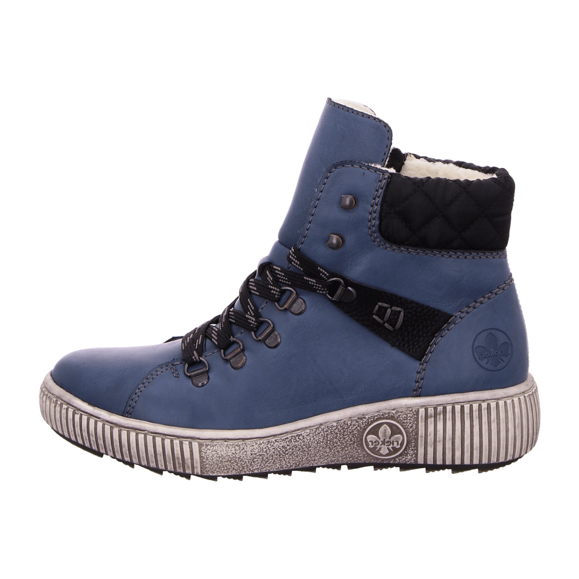Rieker Women's Blue Boots with Velour Lining Z6639-14 Fall Winter Warm Footwear