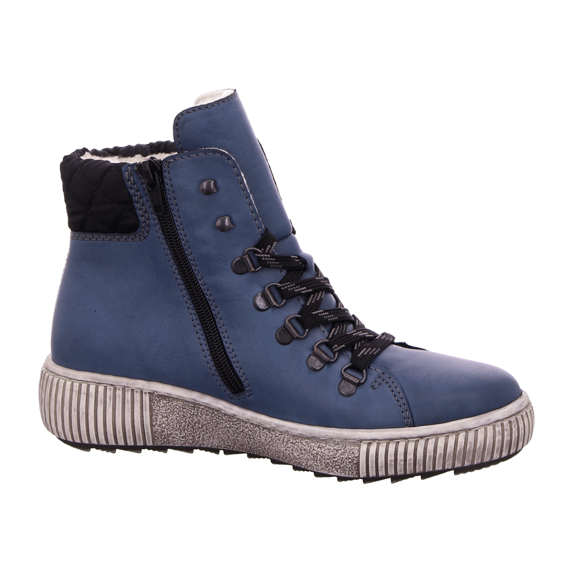 Rieker Women's Blue Boots with Velour Lining Z6639-14 Fall Winter Warm Footwear