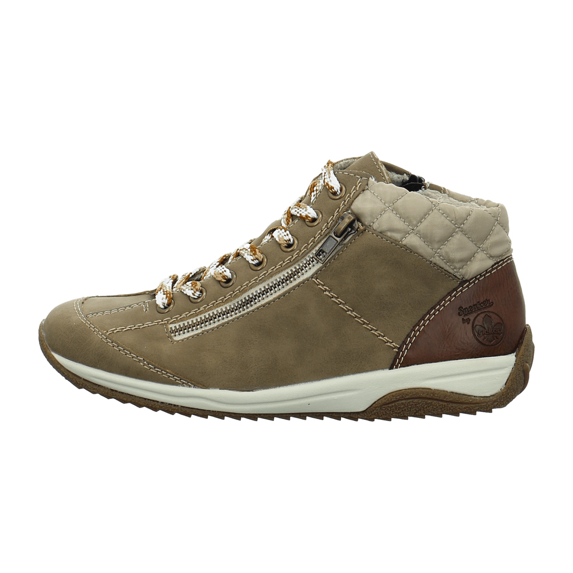 Rieker Women's Beige Lace-Up Ankle Boots with Warm Lining Synthetic Leather