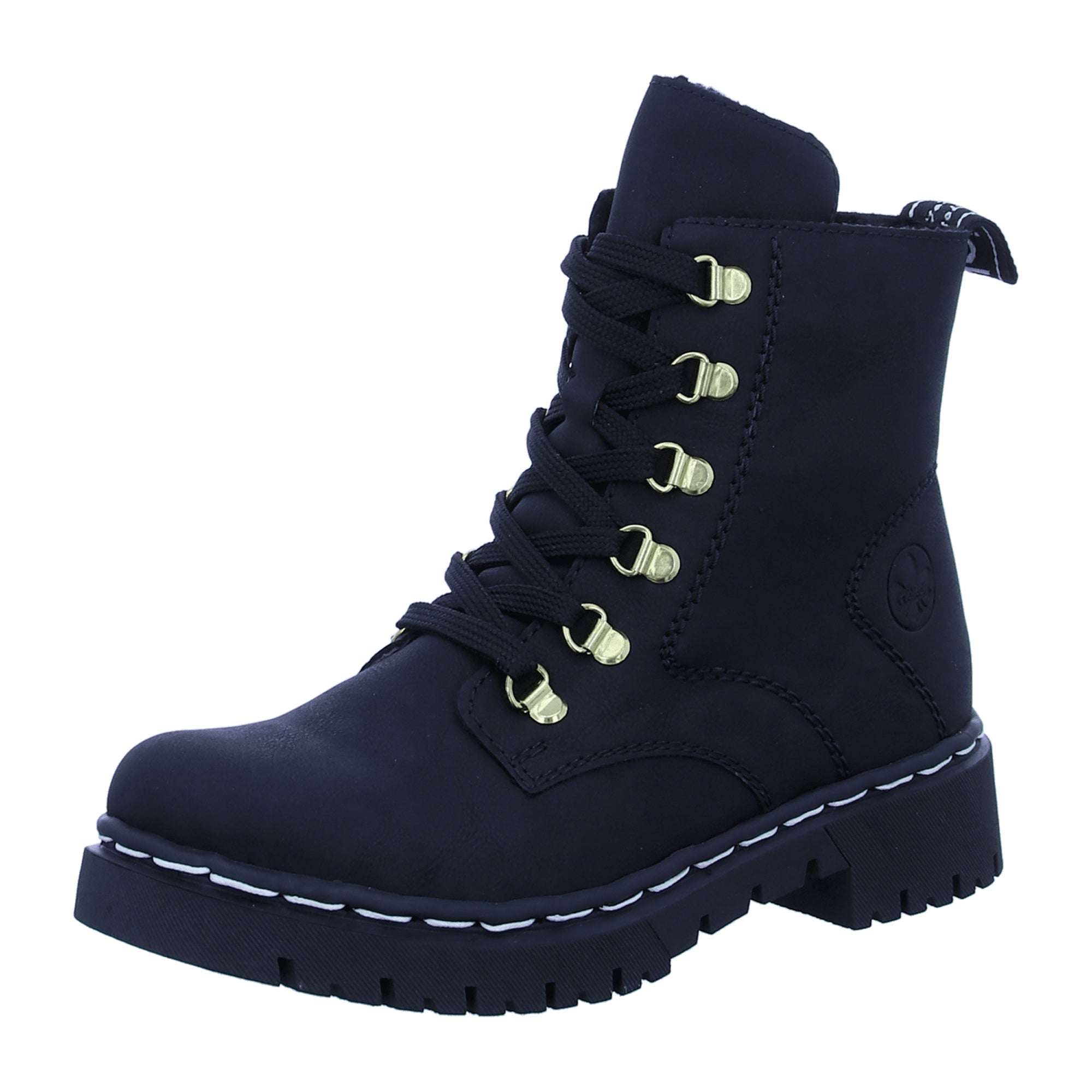 Rieker Women's Black Warm Lined Lace-Up Ankle Boots with Zipper and Comfort Sole