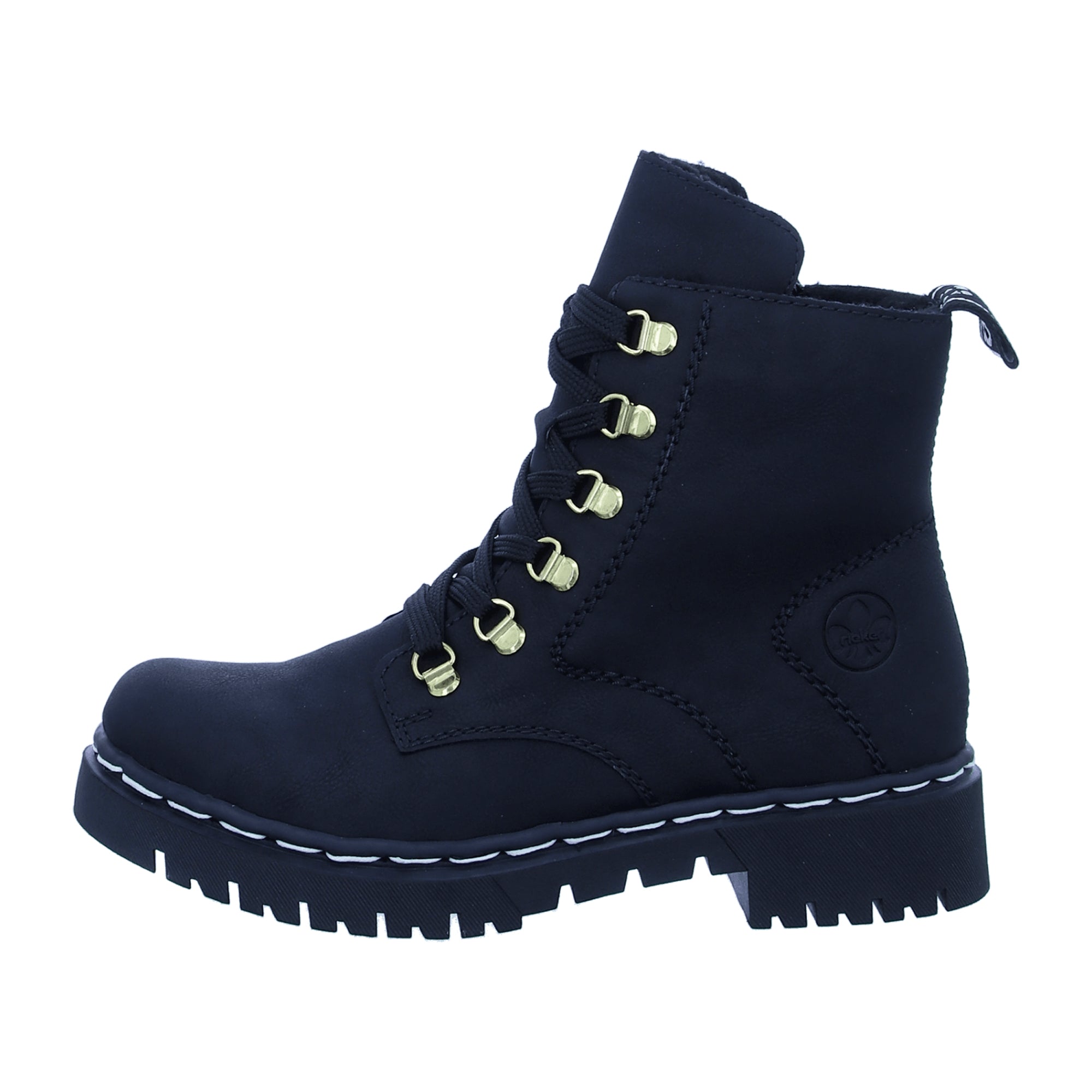 Rieker Women's Black Warm Lined Lace-Up Ankle Boots with Zipper and Comfort Sole