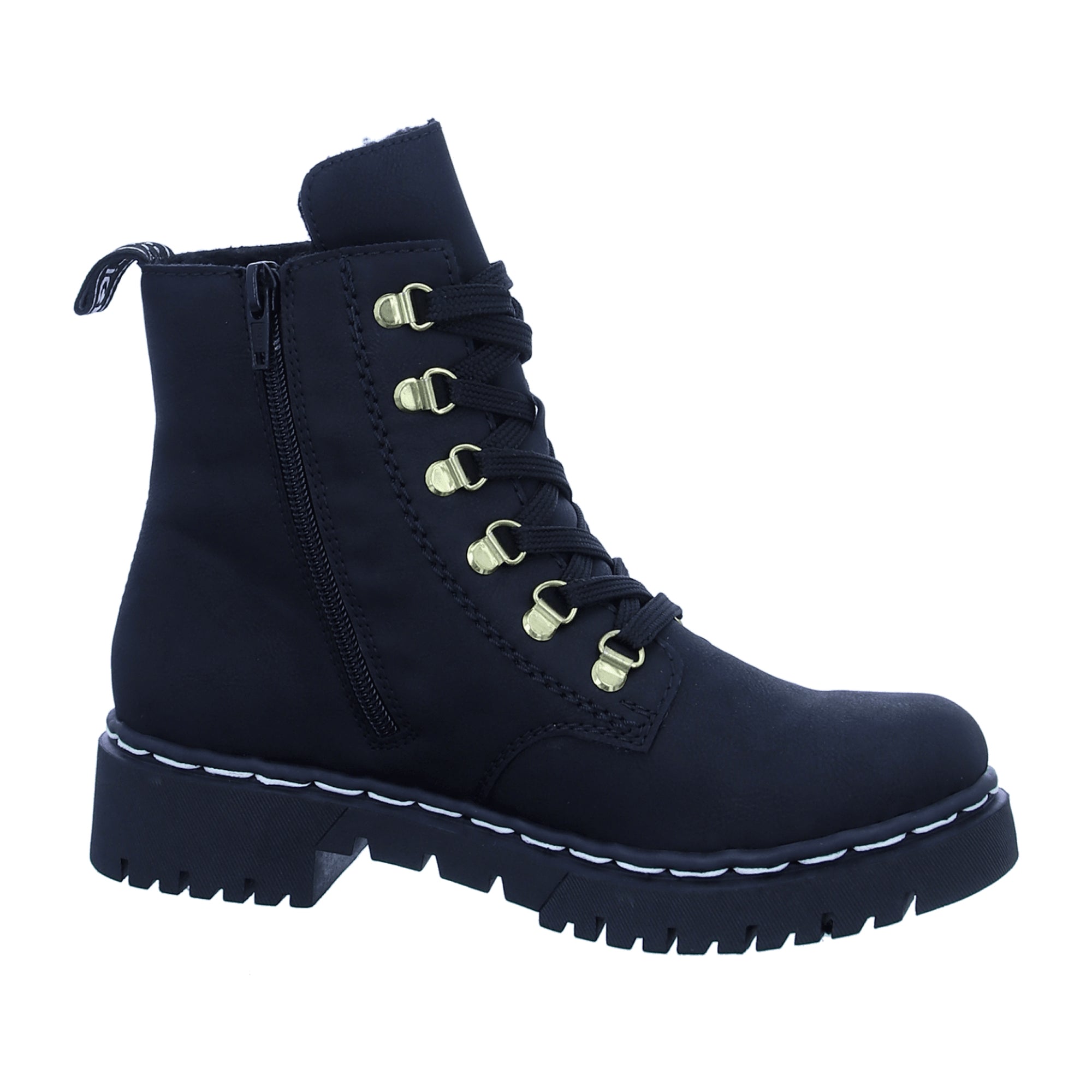 Rieker Women's Black Warm Lined Lace-Up Ankle Boots with Zipper and Comfort Sole