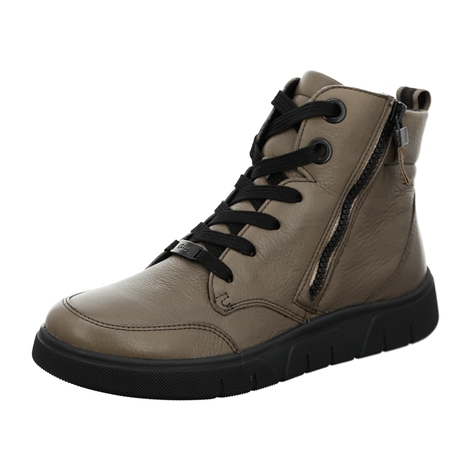 ARA ROM Women's Sneakers in Grey Smooth Leather with Lace-Up Closure