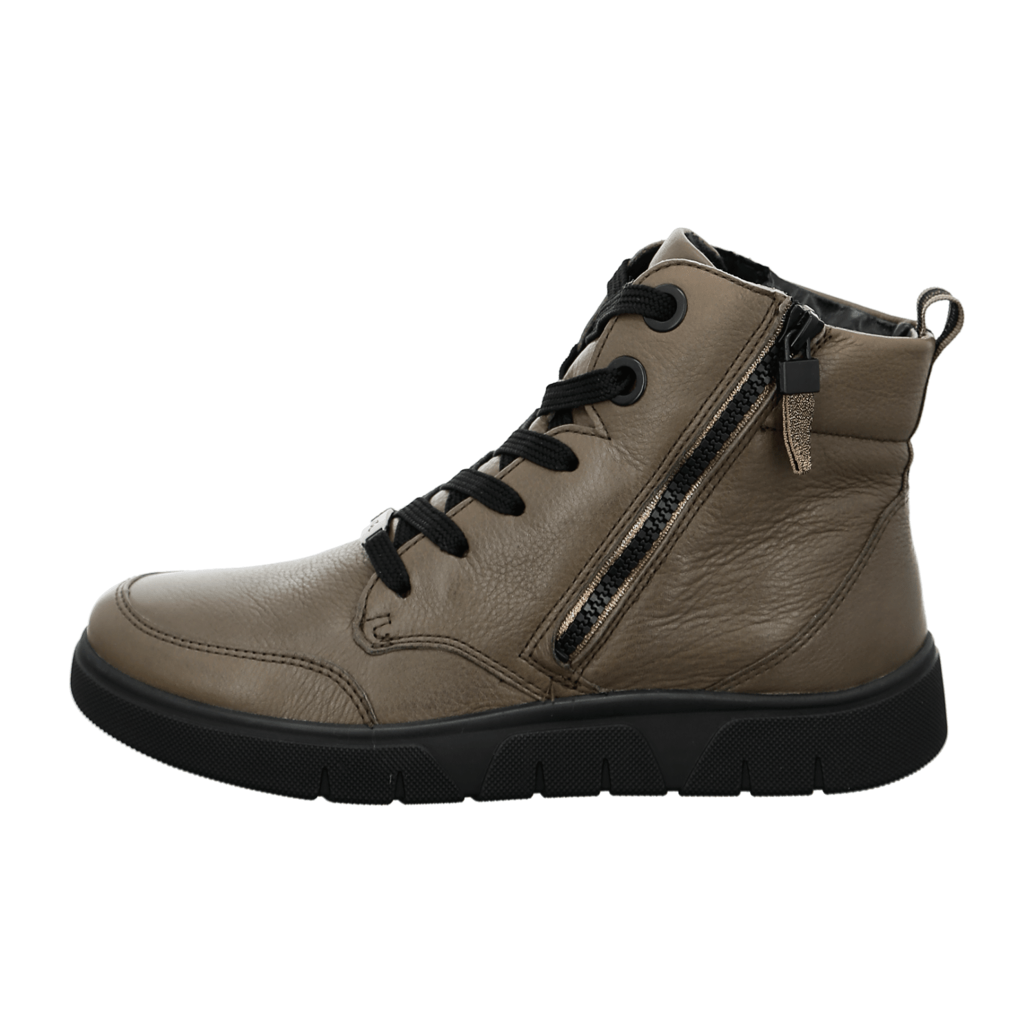 ARA ROM Women's Sneakers in Grey Smooth Leather with Lace-Up Closure