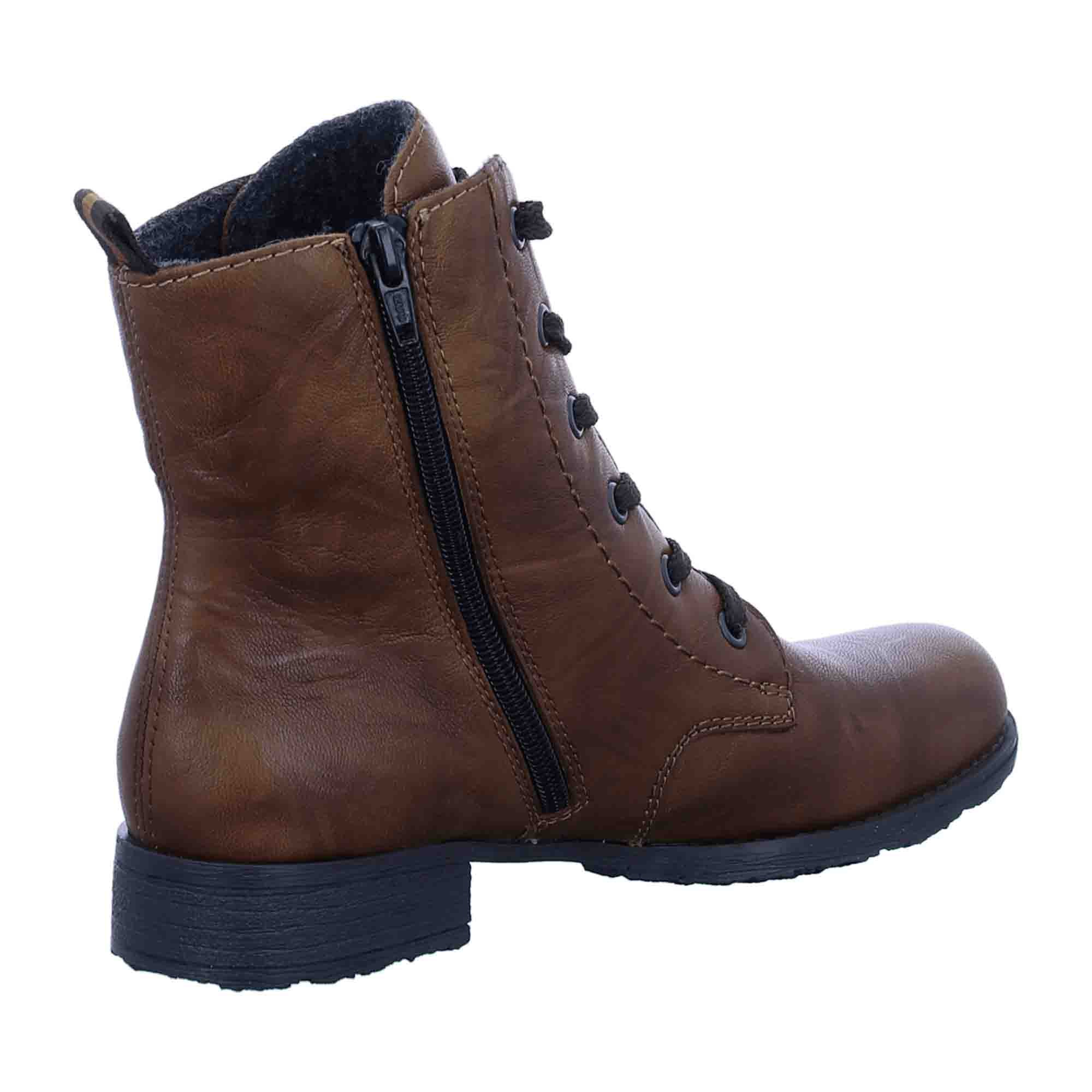 Rieker Women's Brown Leather Boots with Block Heel and Lace-Up Closure