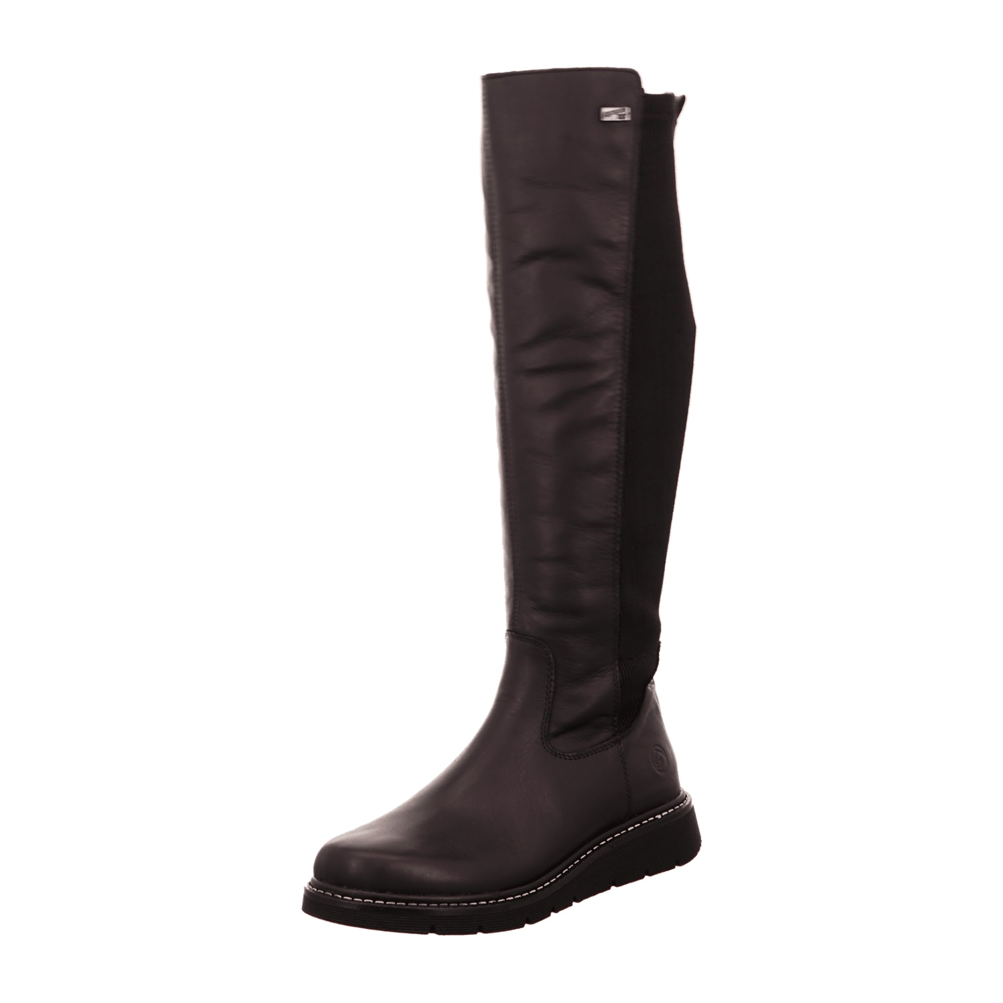 Remonte Women's Black Leather Knee-High Boots with Zipper and Wedge Heel