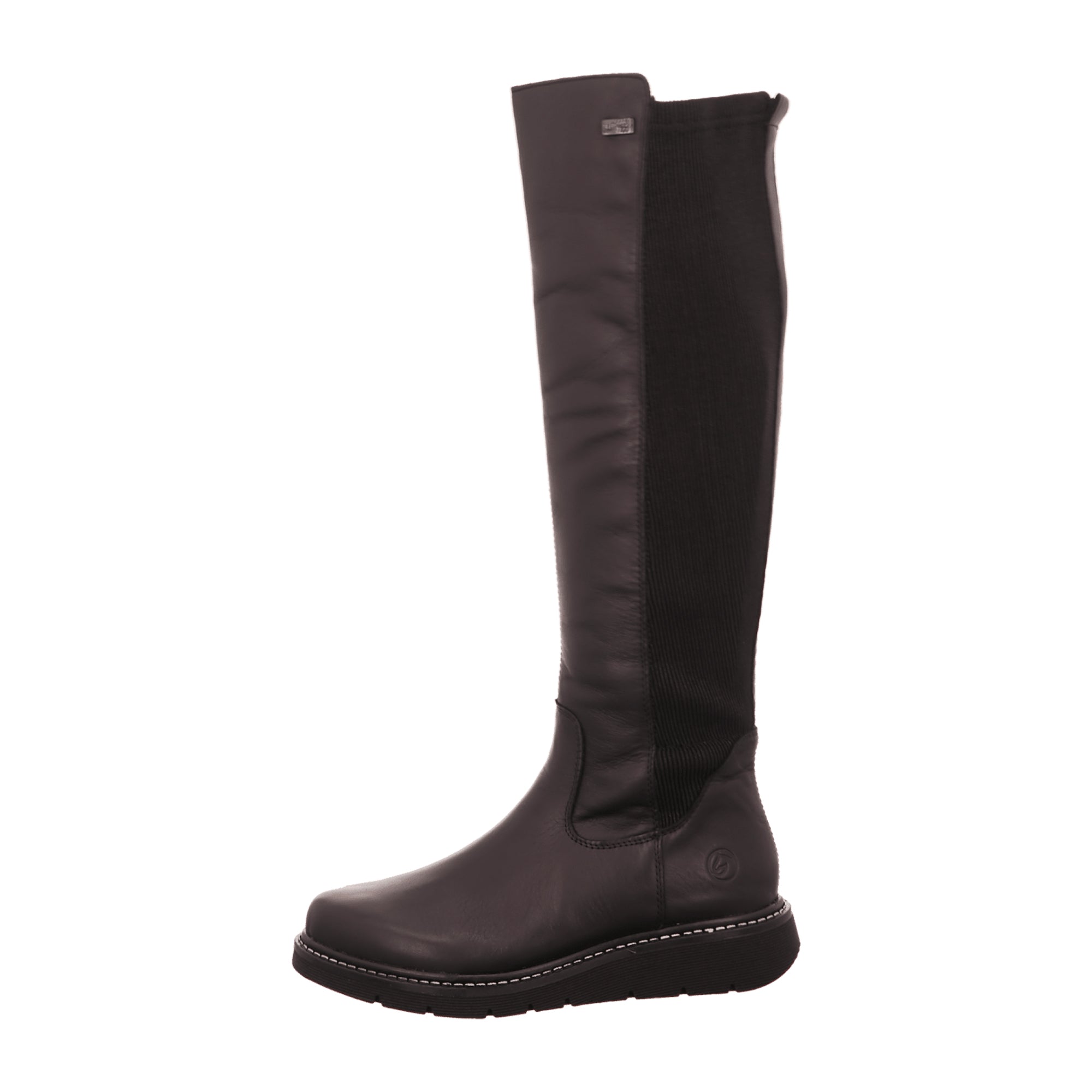 Remonte Women's Black Leather Knee-High Boots with Zipper and Wedge Heel