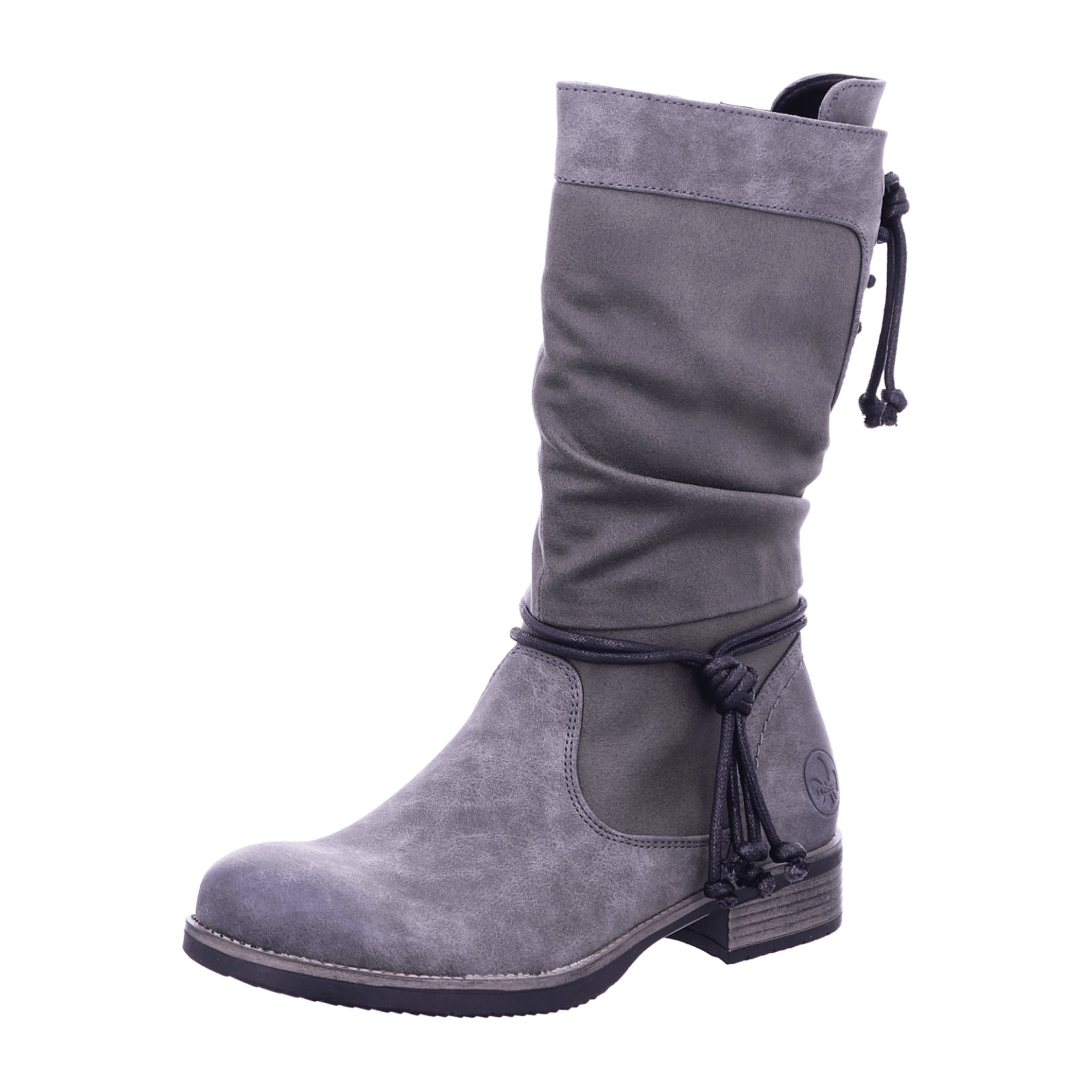 Rieker Comfortable Gray Women's Boots with Side Zipper and Decorative Laces
