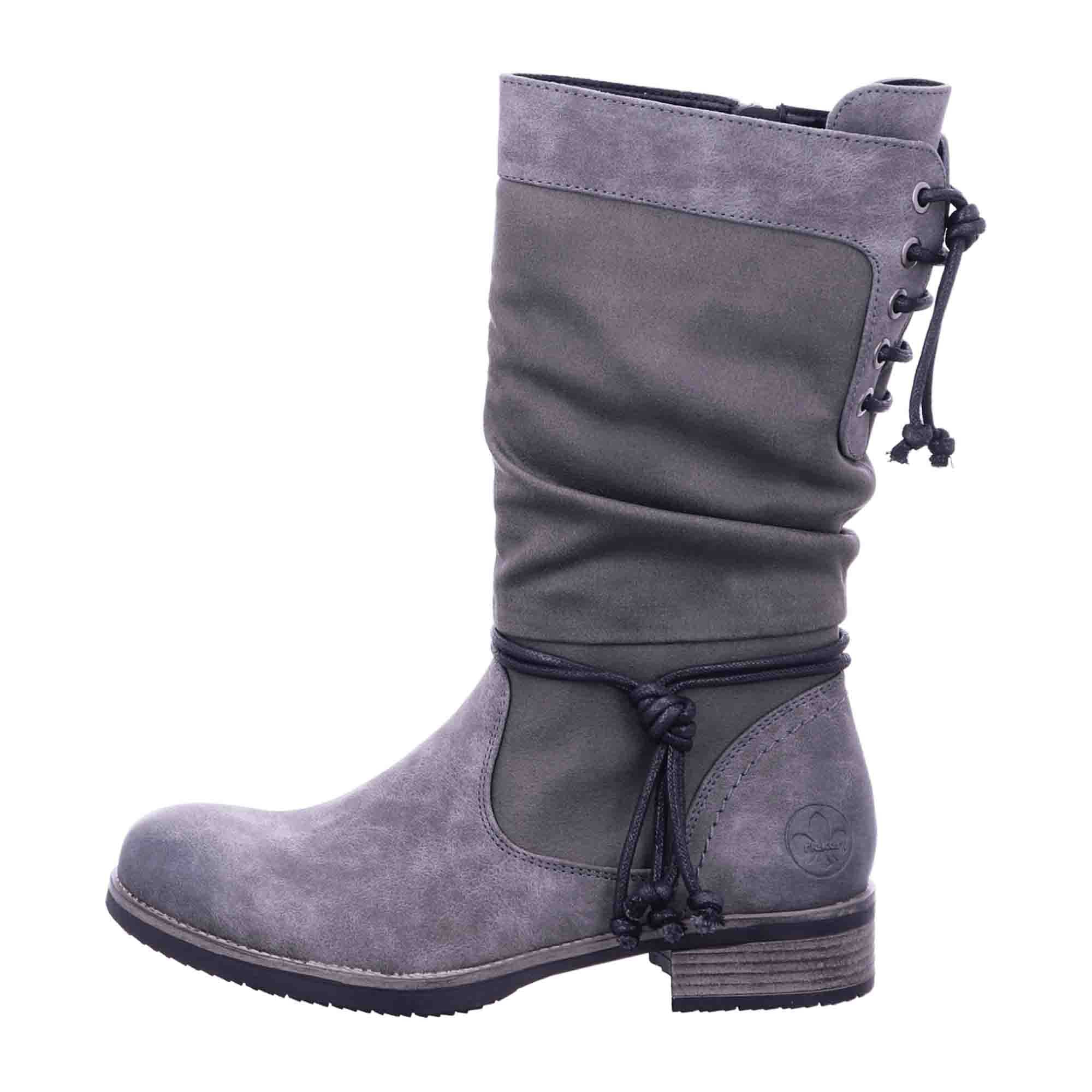 Rieker Comfortable Gray Women's Boots with Side Zipper and Decorative Laces