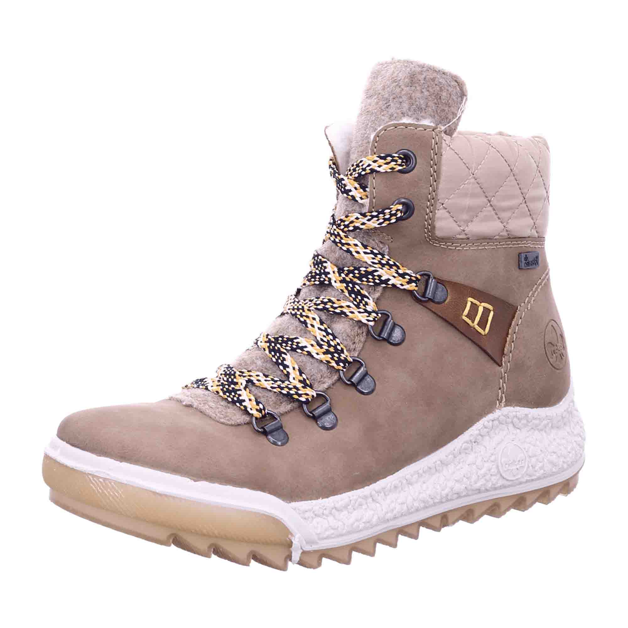 Rieker Women's Beige Lace-Up Ankle Boots with Warm Lining for Winter Comfort