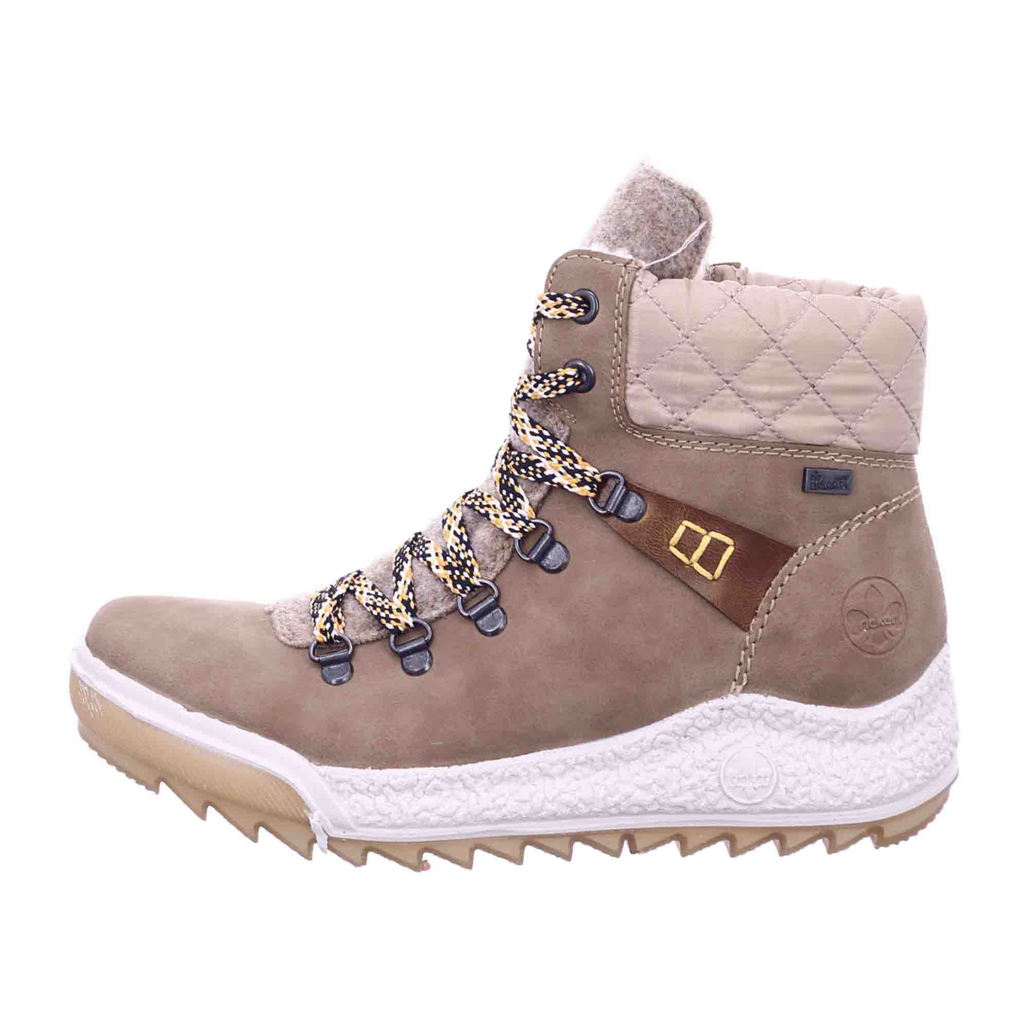 Rieker Women's Beige Lace-Up Ankle Boots with Warm Lining for Winter Comfort