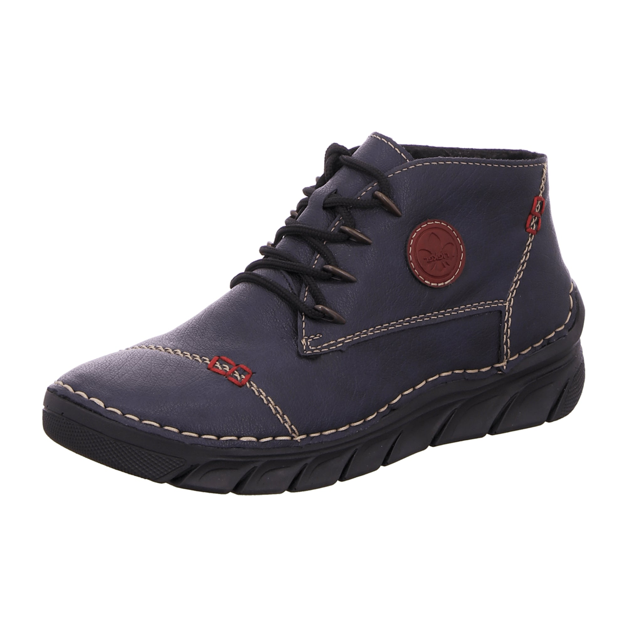 Rieker Women's Blue Lace-Up Ankle Boots with Warm Lining for Winter Comfort