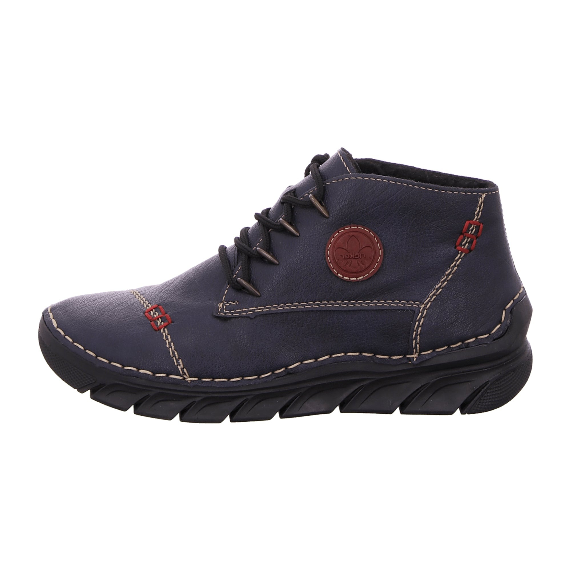 Rieker Women's Blue Lace-Up Ankle Boots with Warm Lining for Winter Comfort