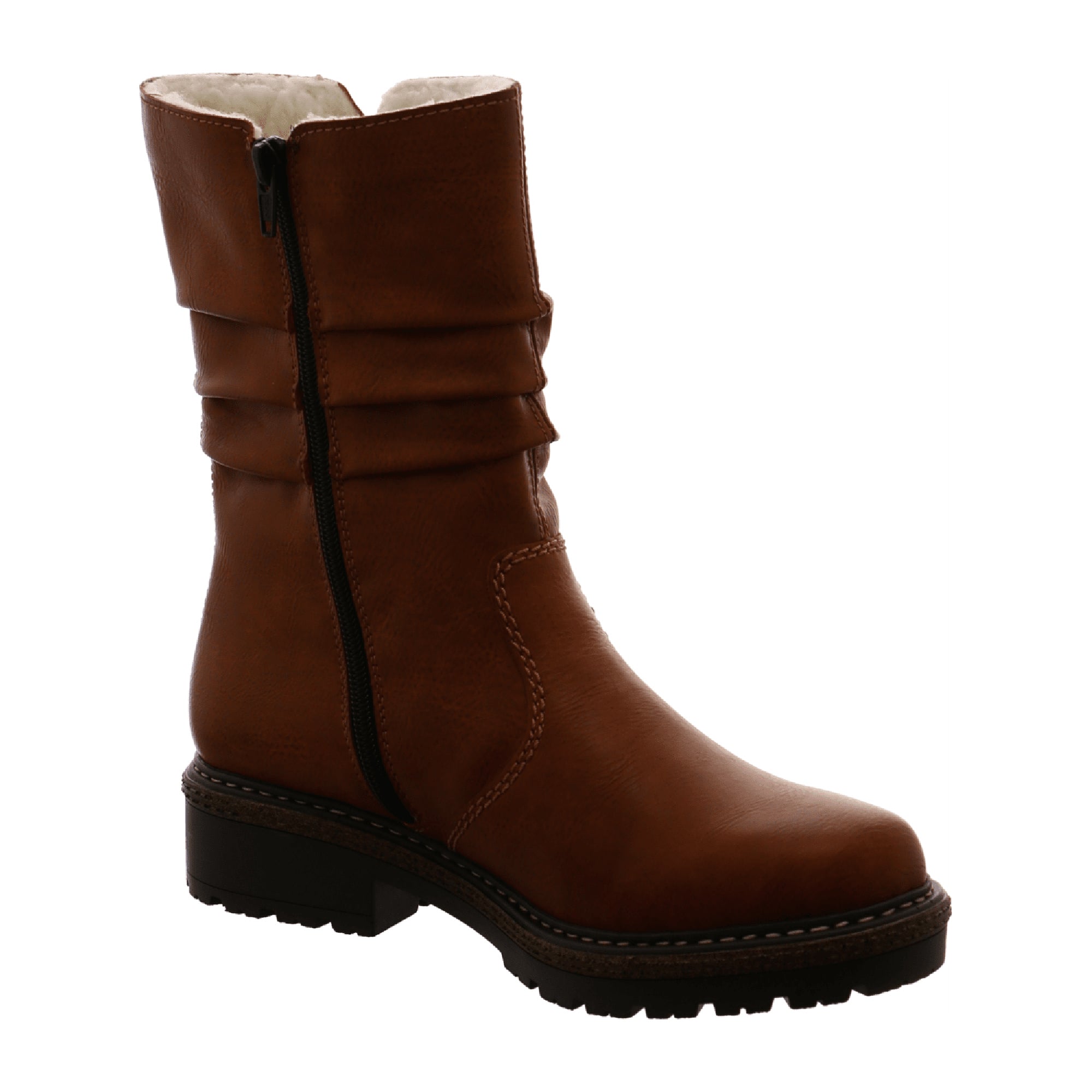 Rieker Women's Brown Ankle Boots with Warm Lining and Side Zipper