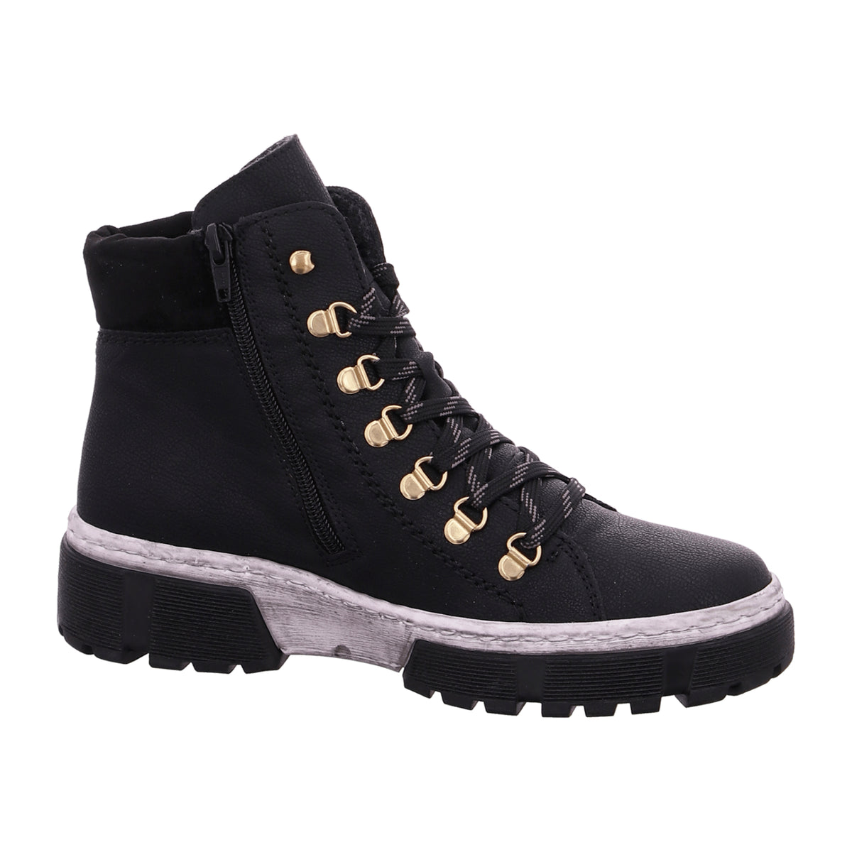 Rieker Women's Black Lace-Up Ankle Boots with Warm Lining and Synthetic Sole