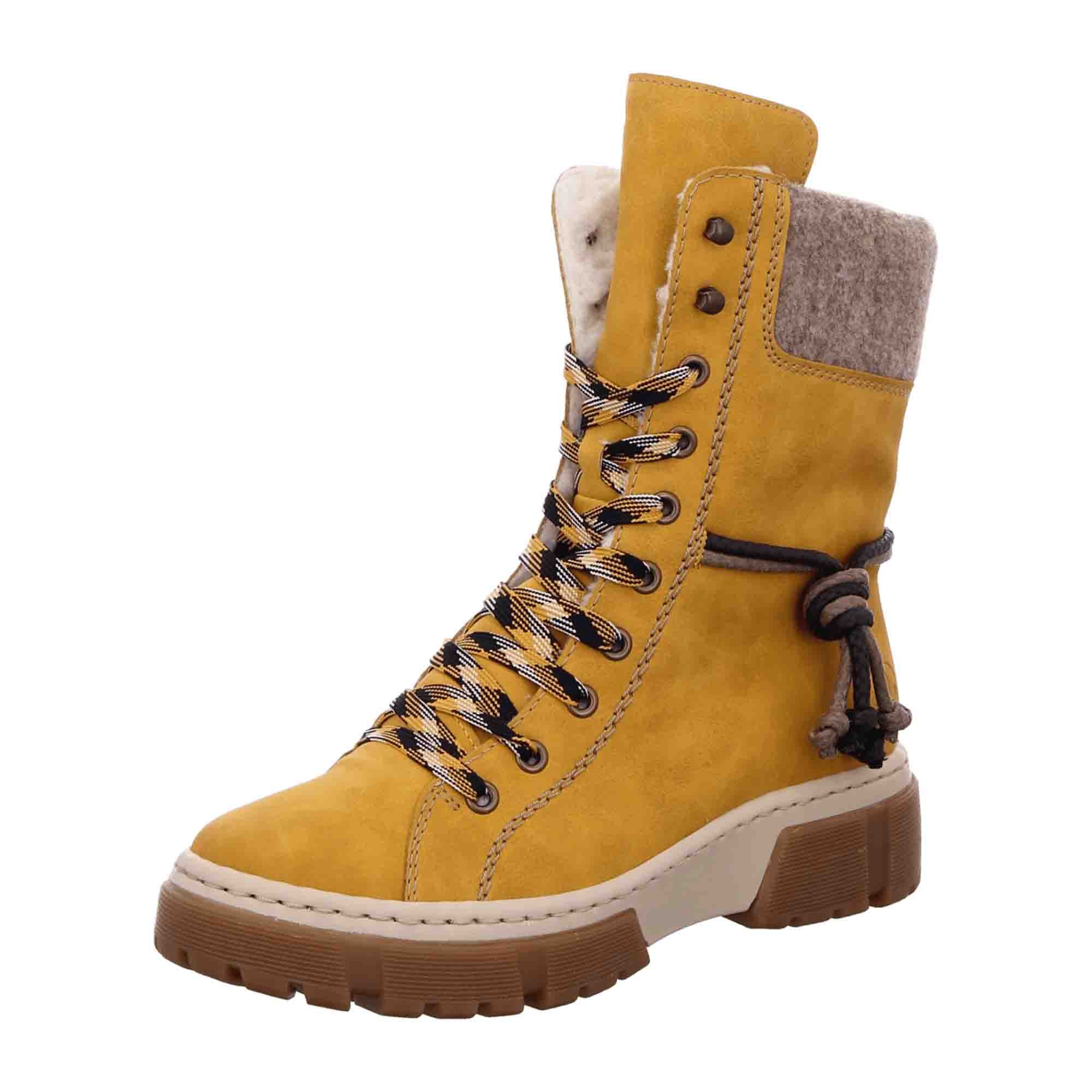Rieker Women's Yellow Lace-Up Boots with Warm Lining for Comfort and Style