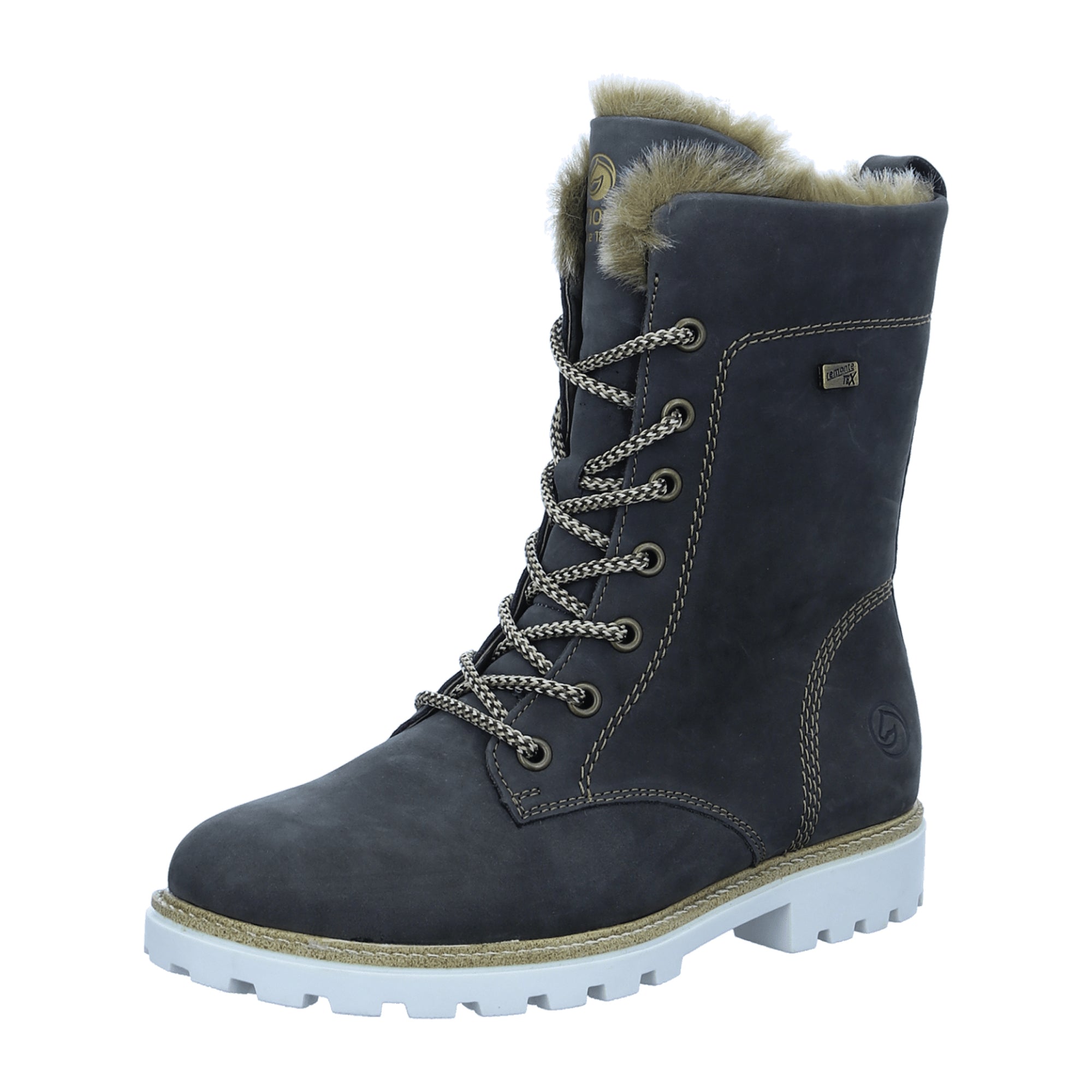 Remonte Women's Gray Suede Ankle Boots with Side Zipper and Lace-Up Closure