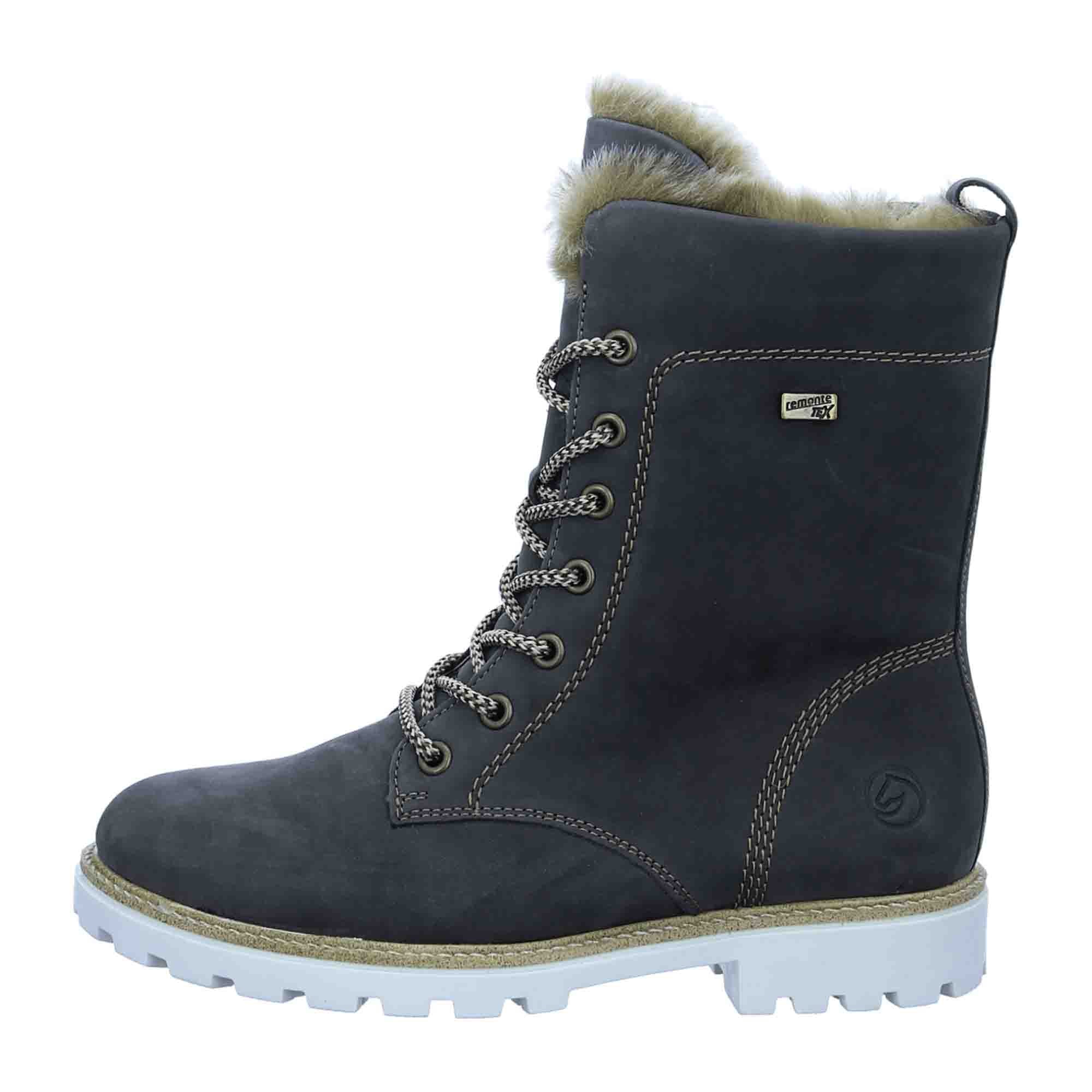 Remonte Women's Gray Suede Ankle Boots with Side Zipper and Lace-Up Closure