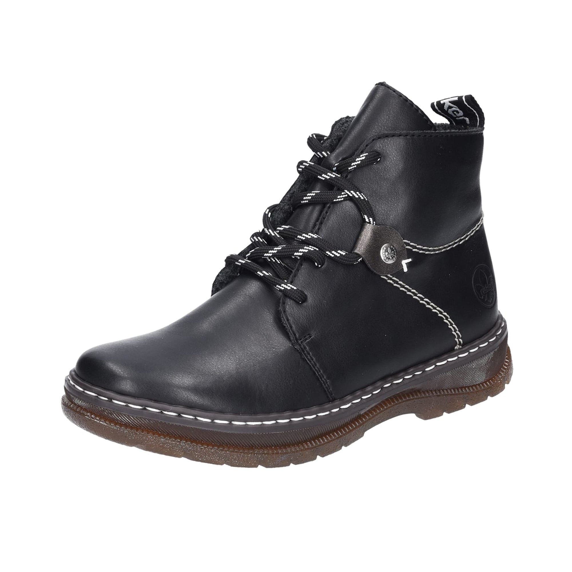 Rieker Women's Black Lace-Up Ankle Boots with Warm Lining for Fall and Winter