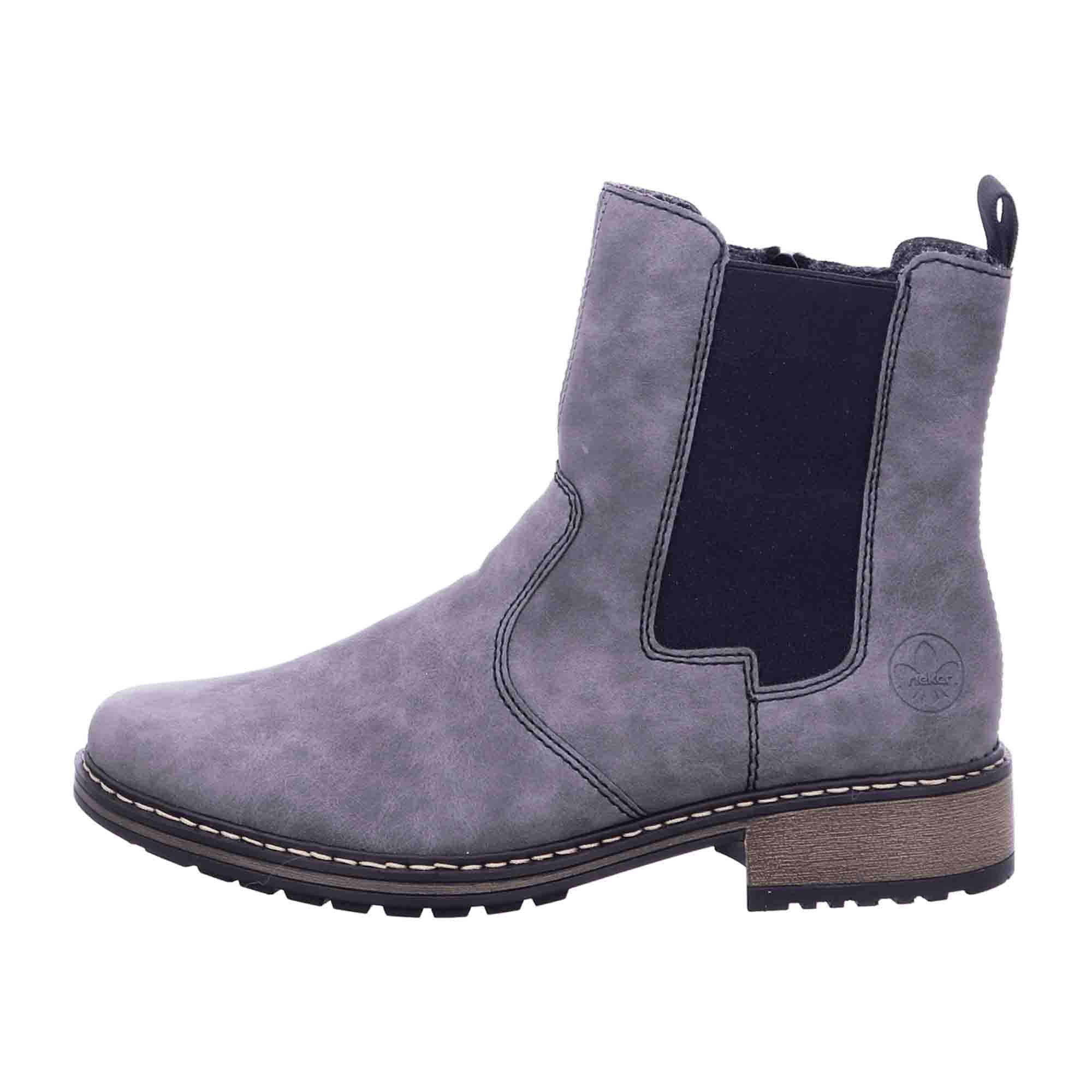 Rieker Grey Chelsea Boots for Women with Velour Lining Mid-Calf Style