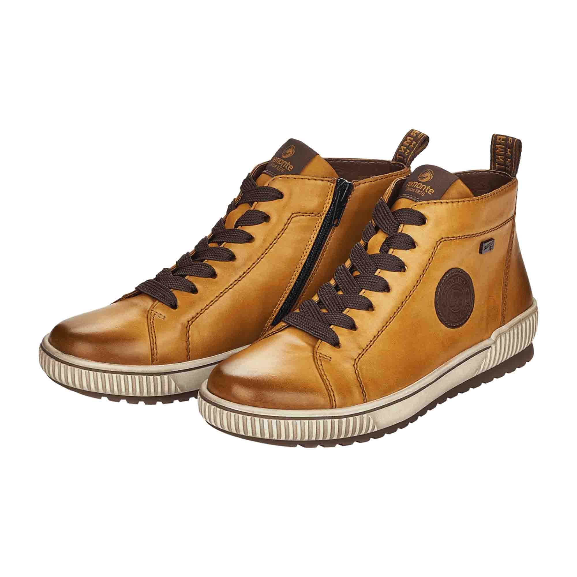Remonte Yellow Women's Casual Leather Boots with Warm Lining and Easy Zip Closure