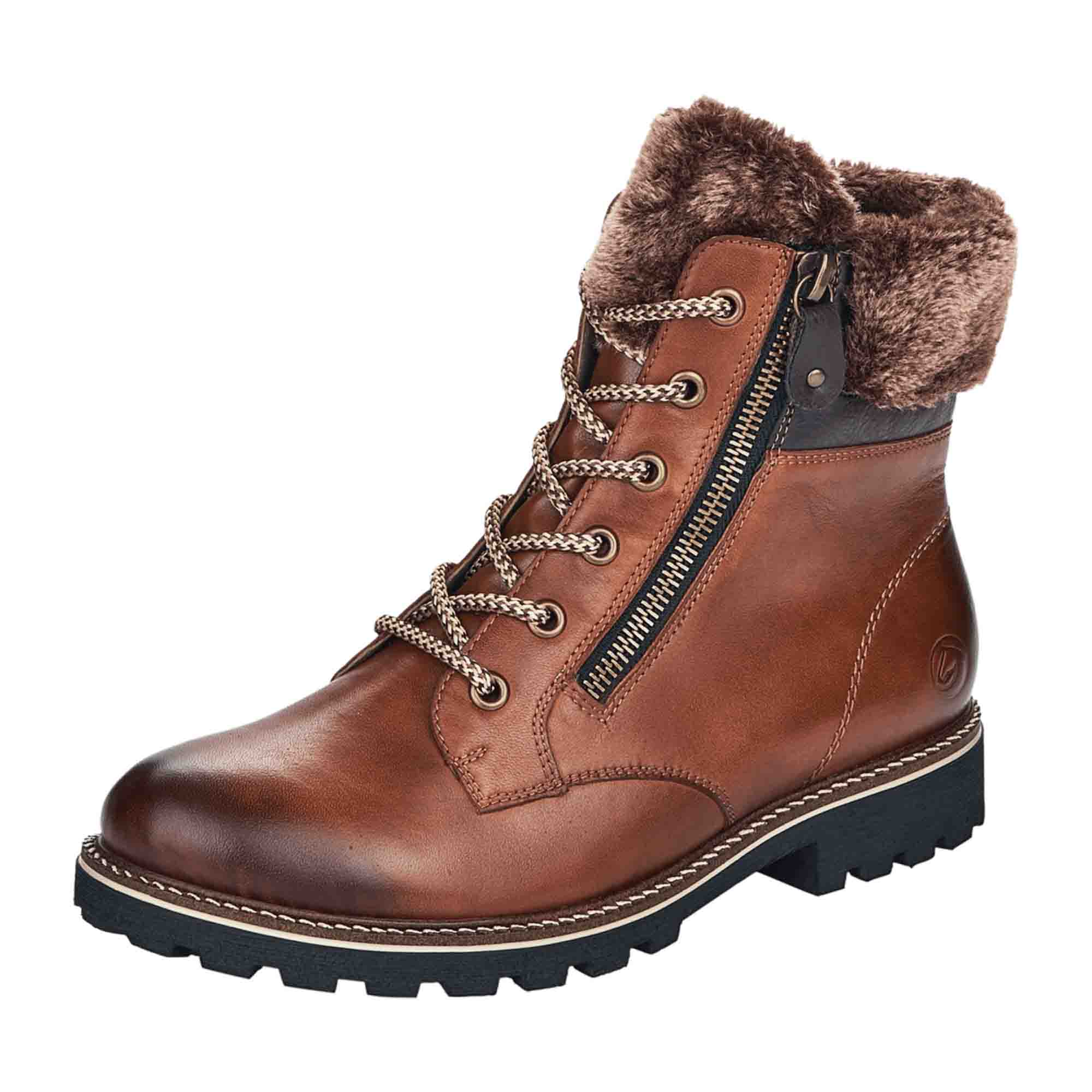 Remonte Brown Leather Winter Boots for Women with Fur Lining and Zip Closure