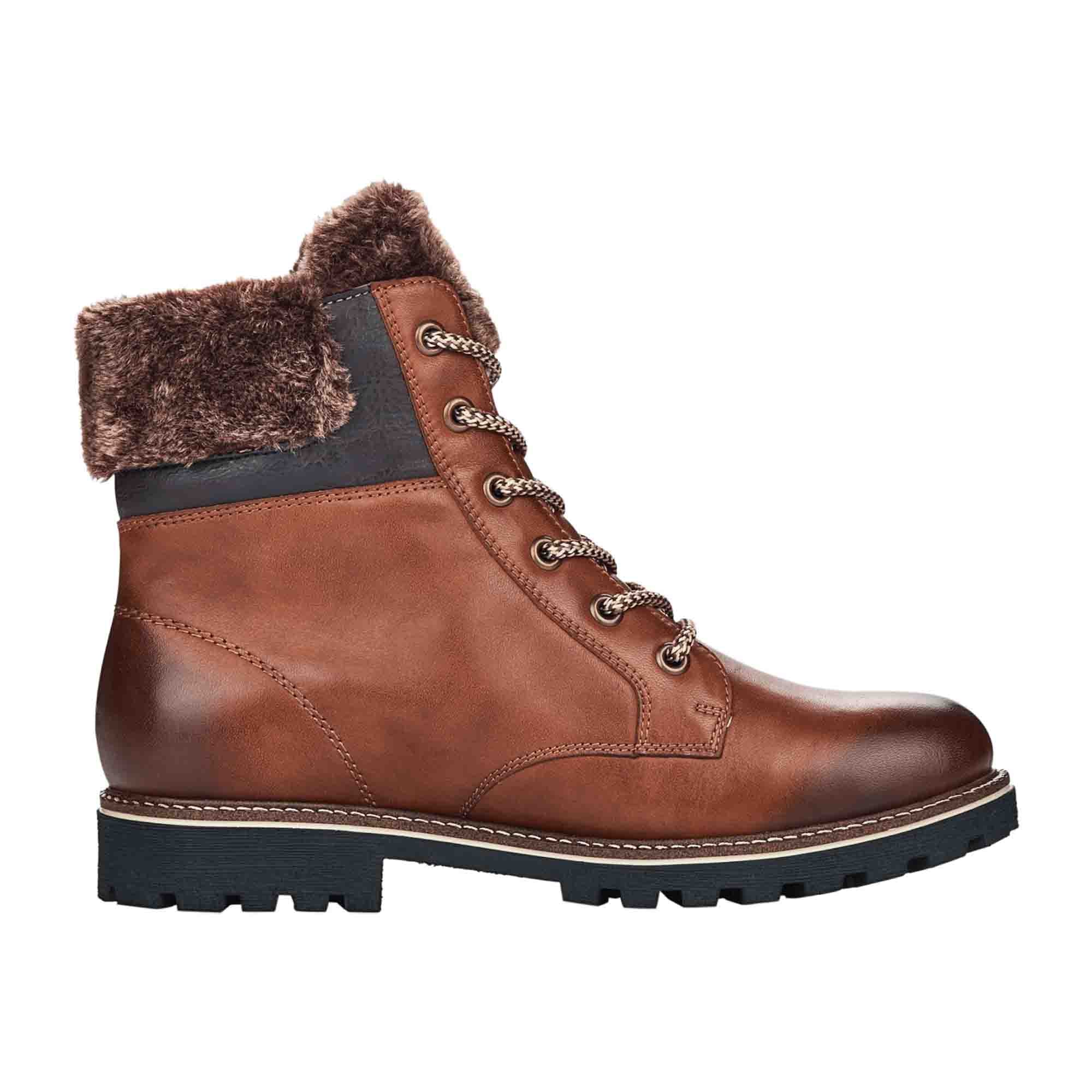 Remonte Brown Leather Winter Boots for Women with Fur Lining and Zip Closure