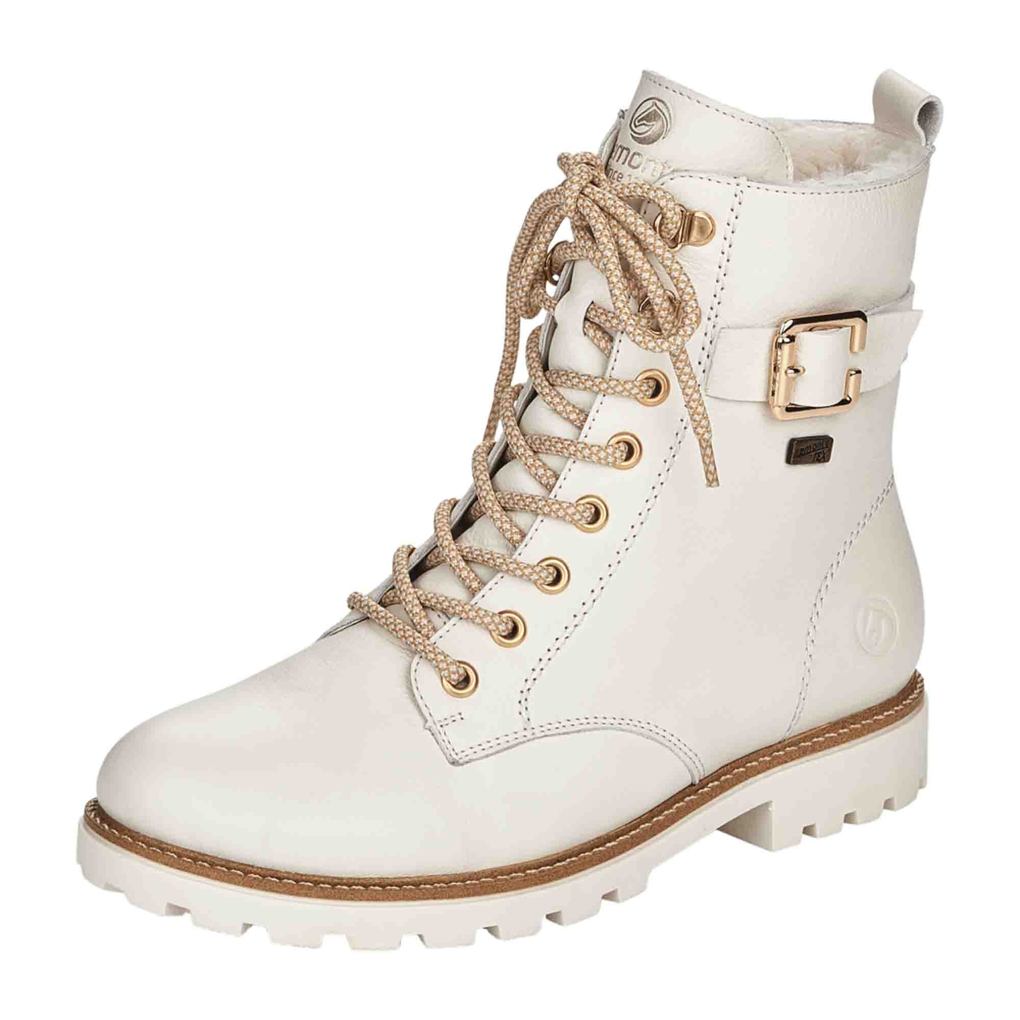 Remonte Women's White Ankle Boots with Zip Lace Combo and Wool Lining